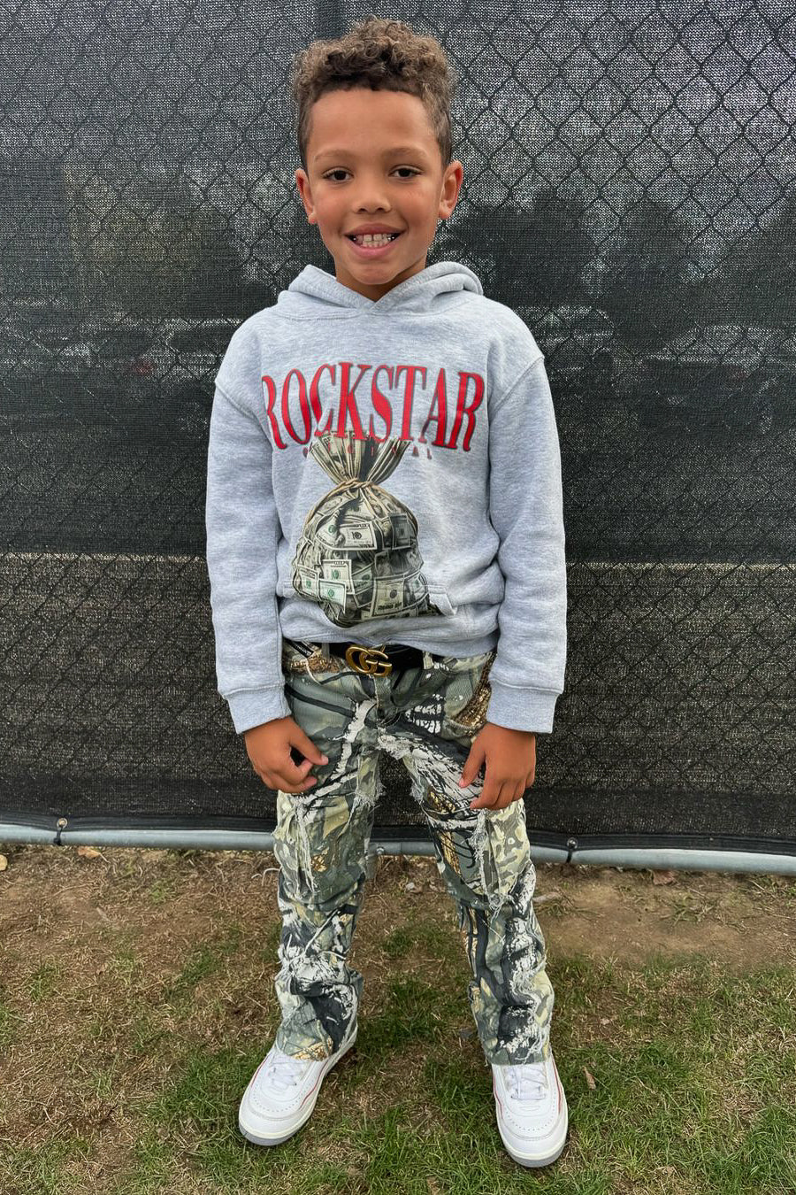 Boys Augustin Grey/Tree Camo Hoodie/Stacked Flare Jean Set - Image 2
