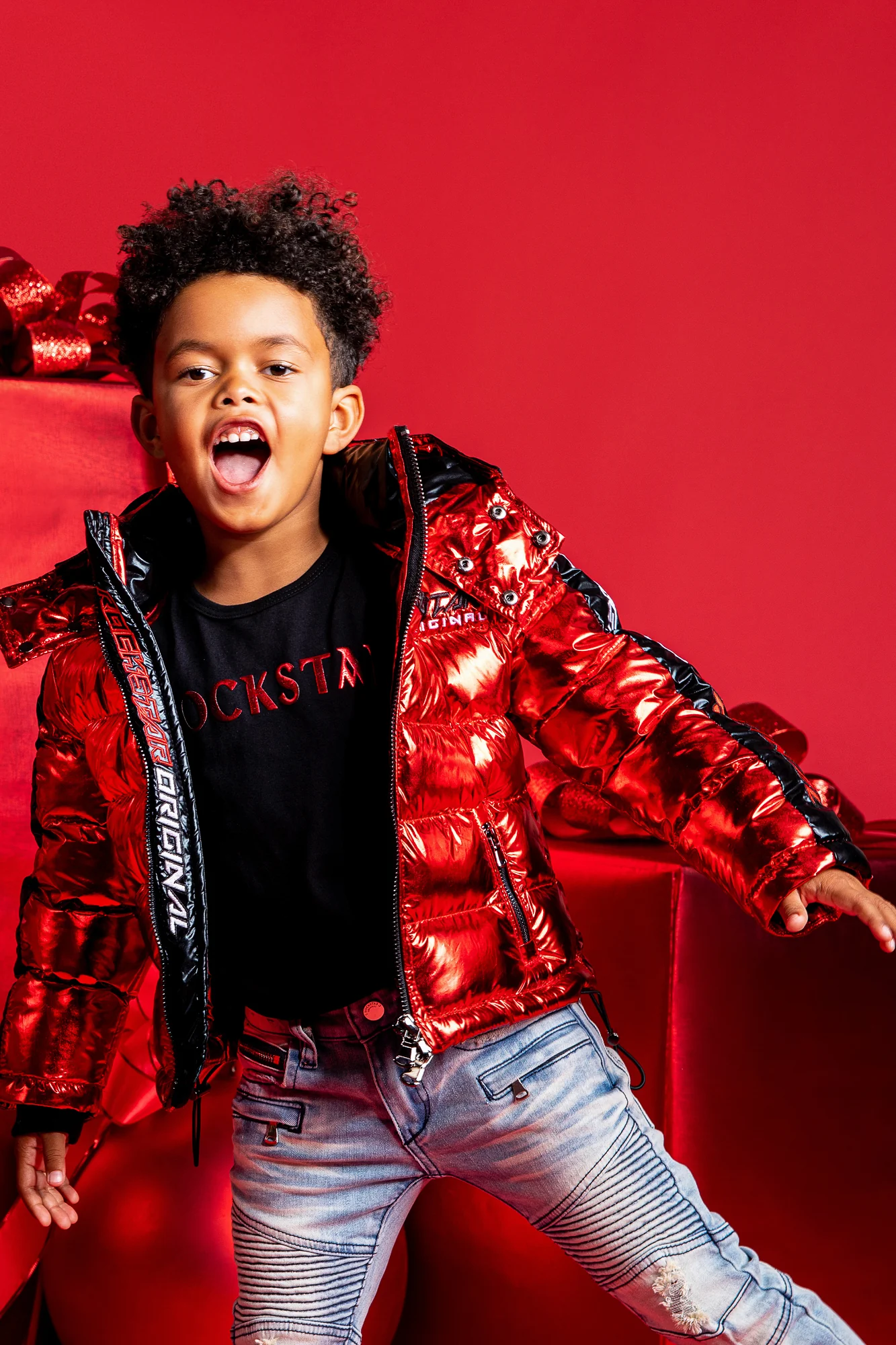 Kids Metallic Red Alasia Puffer Jacket - Image 2