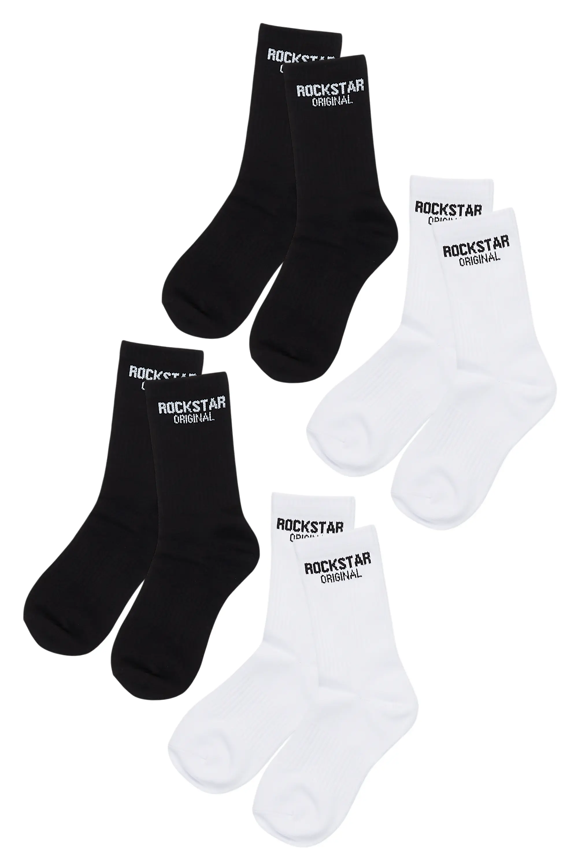 Girls Rockstar Dist White/Black Basic Socks 4 Pack