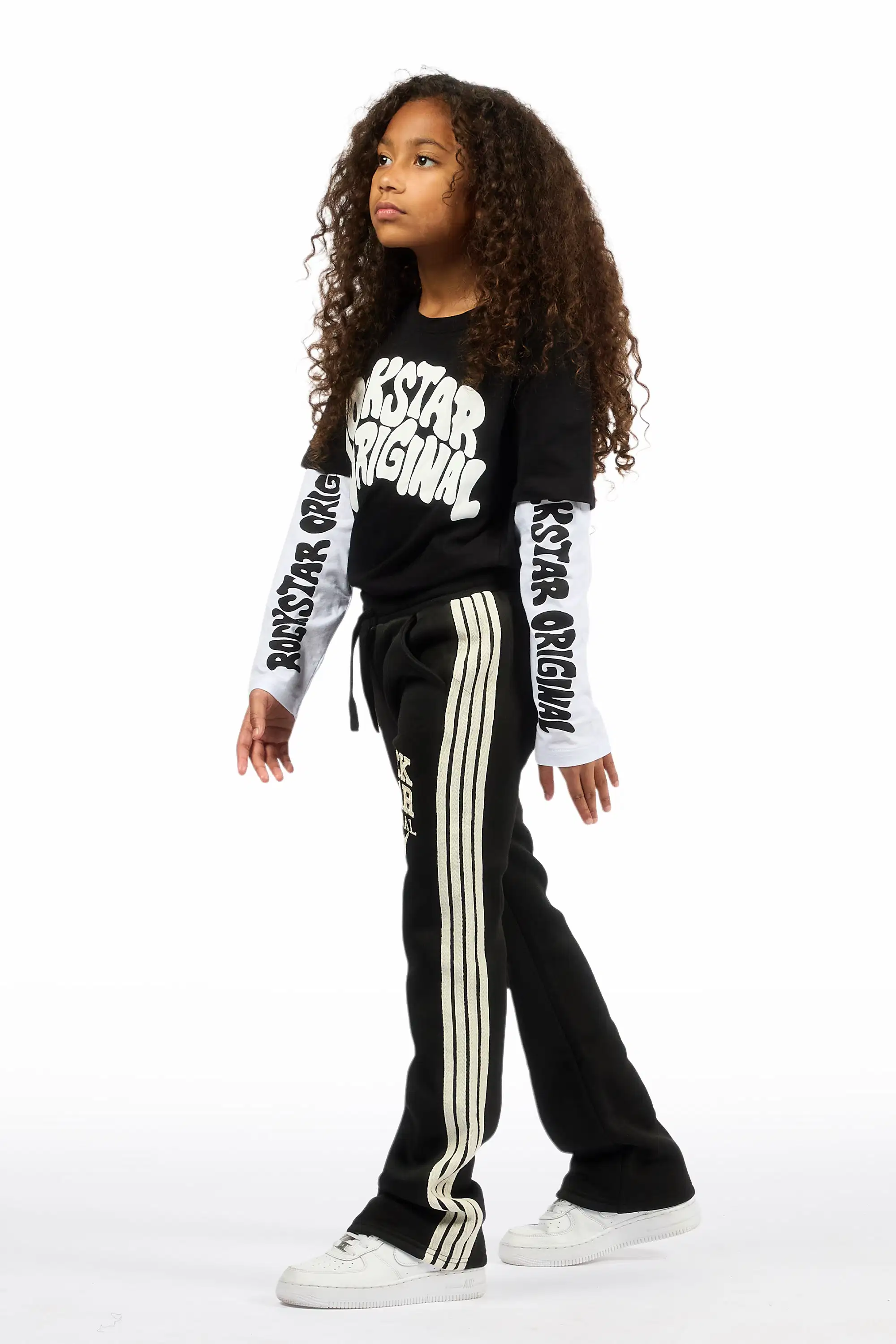 Girls Gerrit Black Baggy Stacked Flare Pants - Image 4