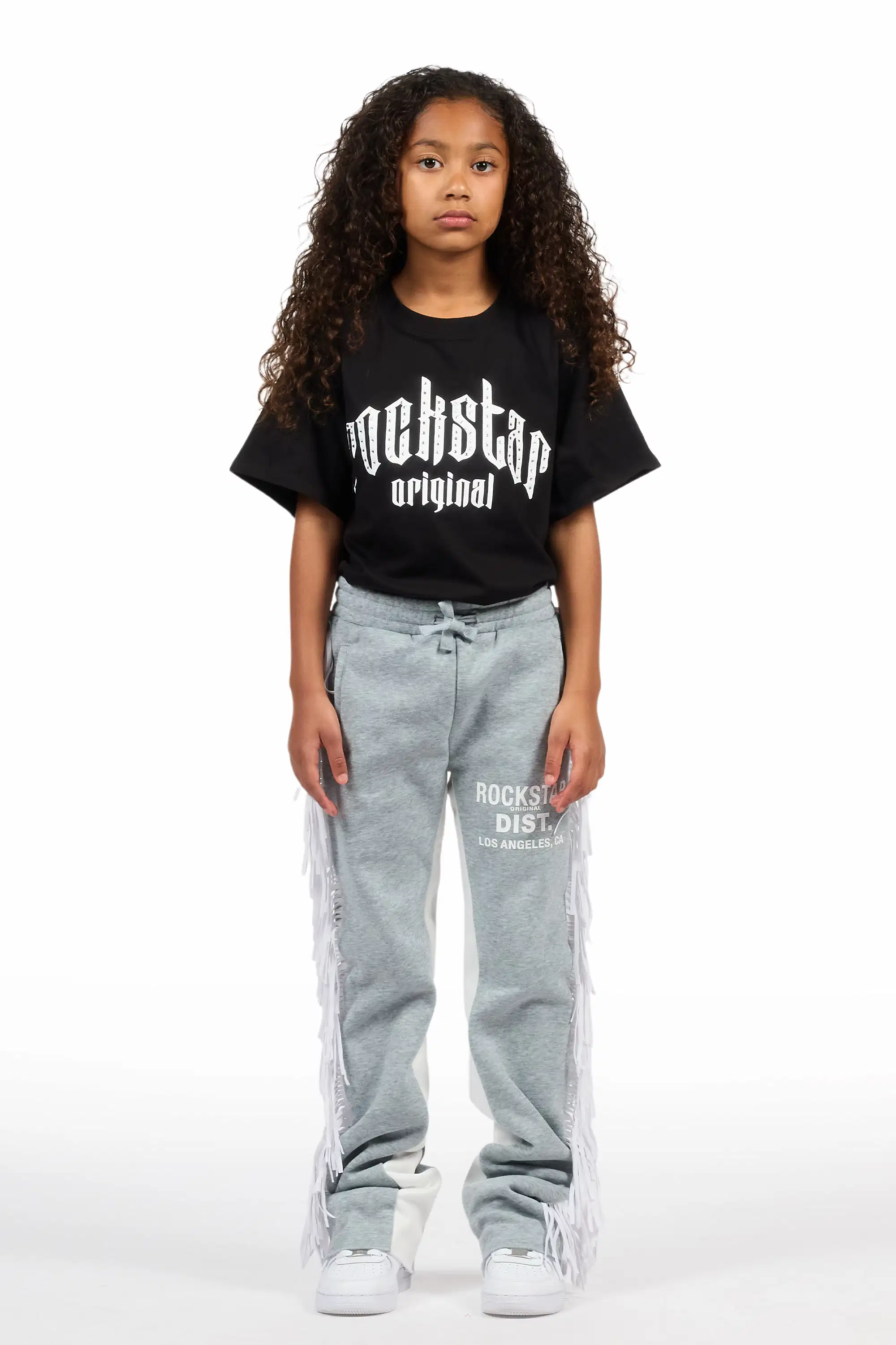 Girls Kendra Grey Fringe Stacked Flare Pant - Image 3