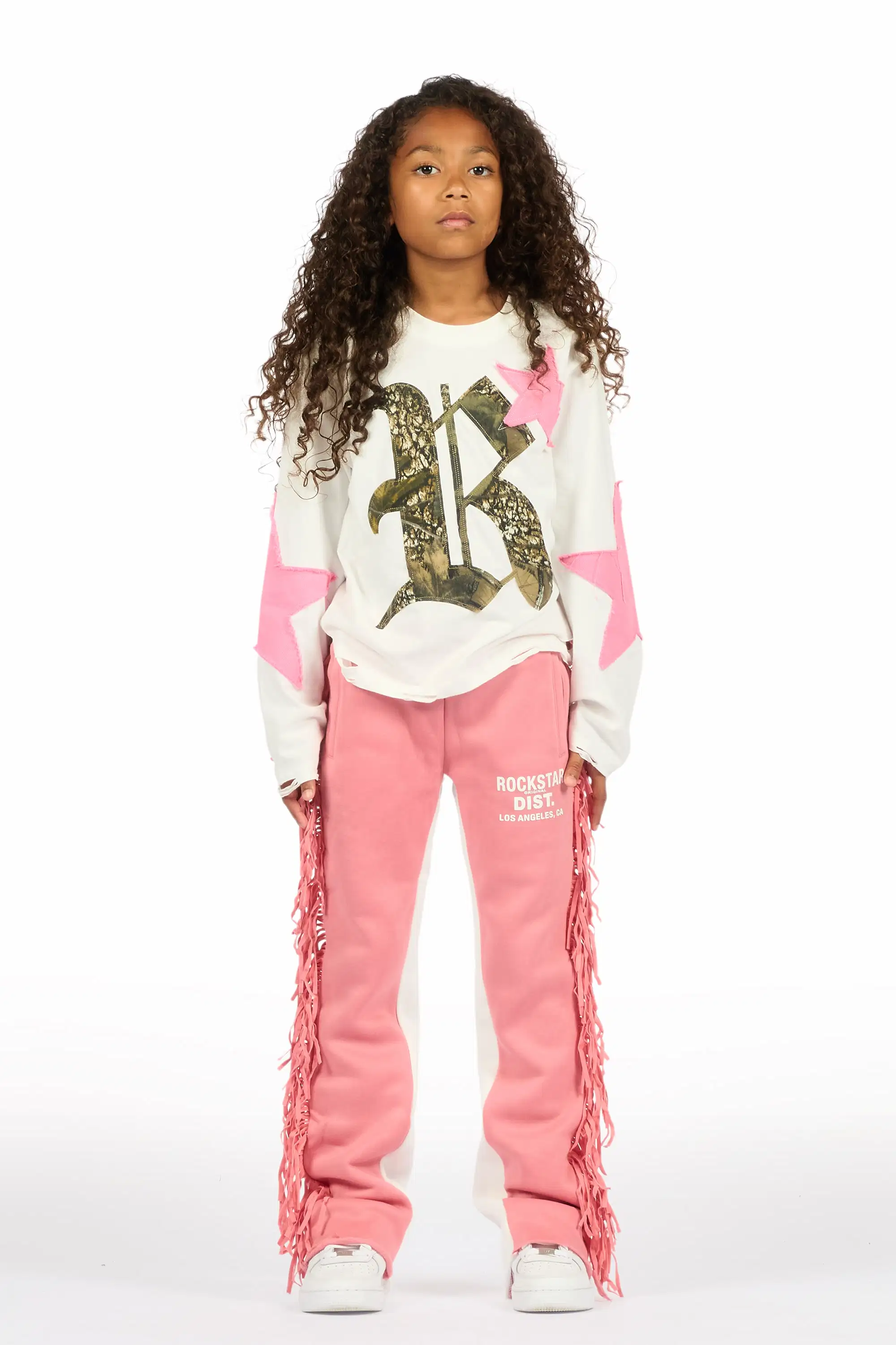 Girls Kendra Pink Fringe Stacked Flare Pant - Image 3