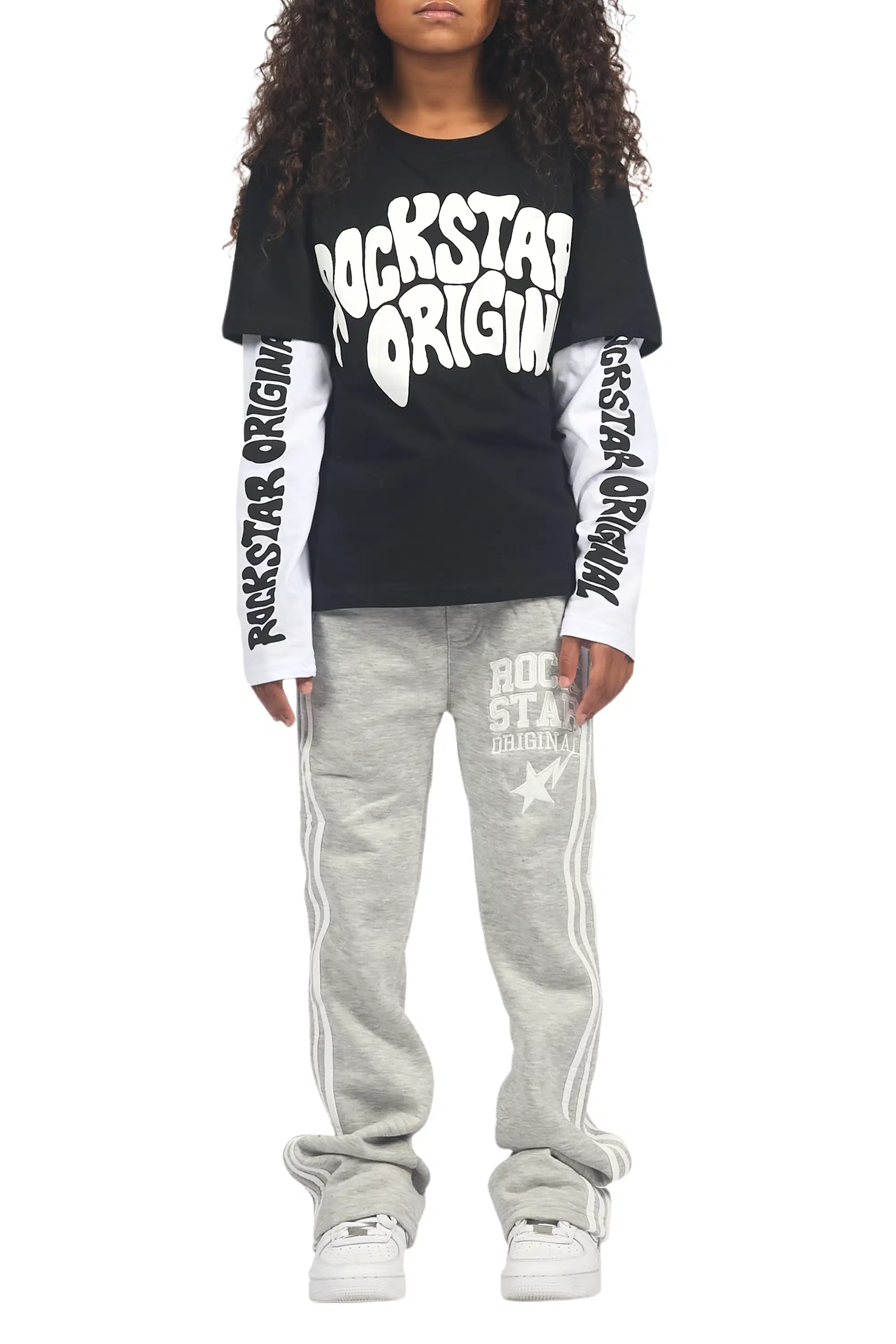 Girls Gerrit Grey Stacked Baggy Track Pant - Image 10