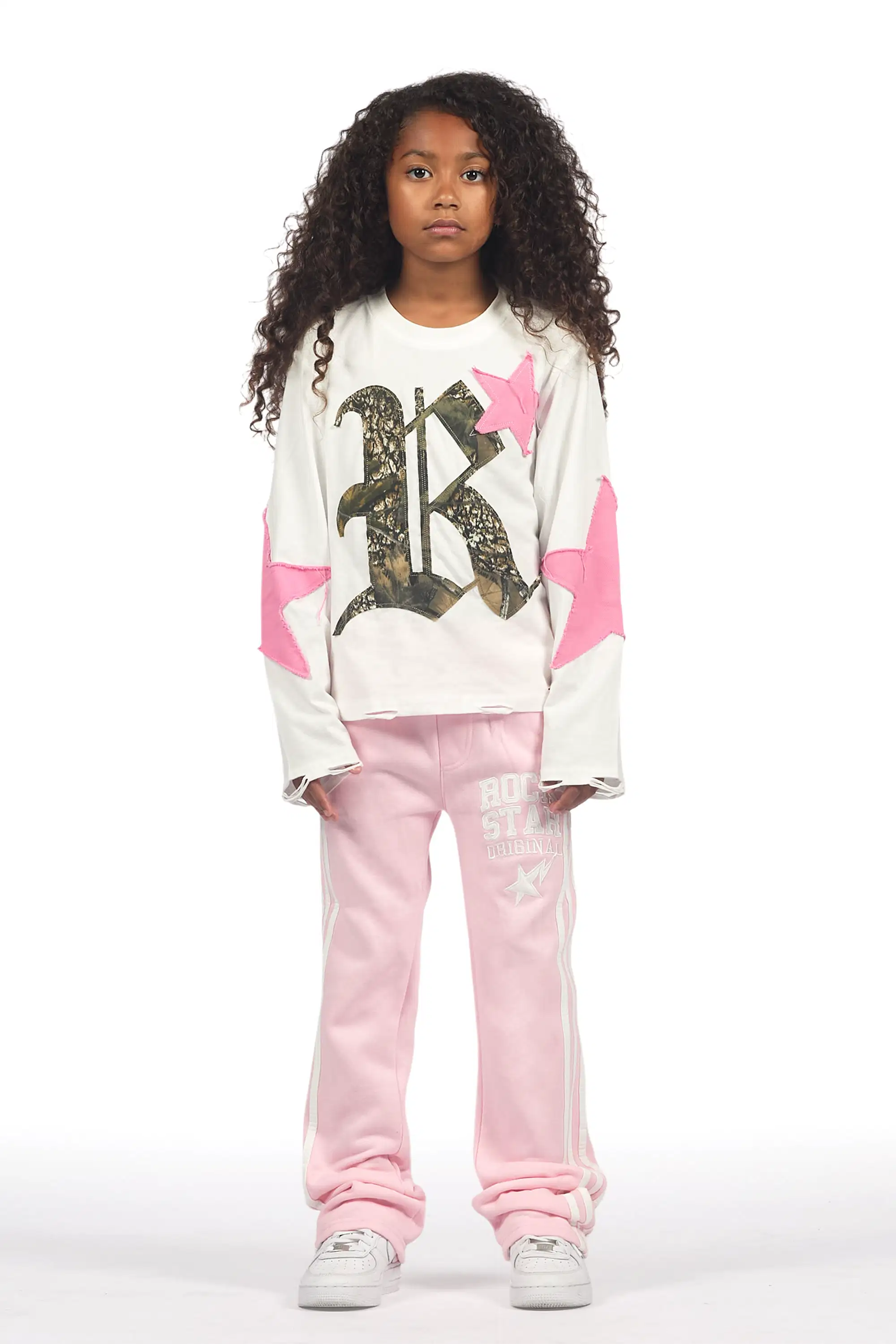 Girls Gerrit Pink Stacked Baggy Track Pant - Image 3