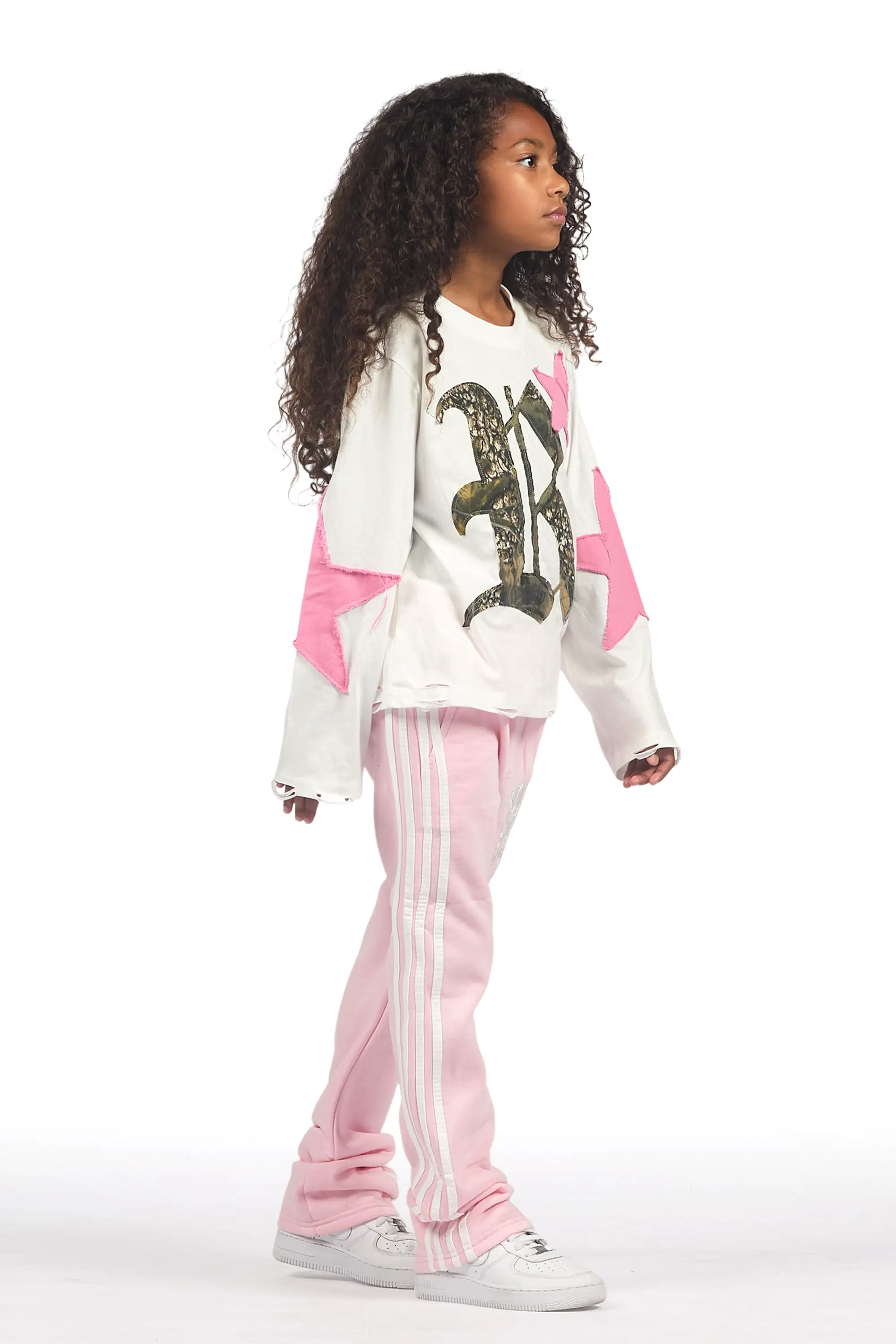 Girls Gerrit Pink Stacked Baggy Track Pant - Image 4