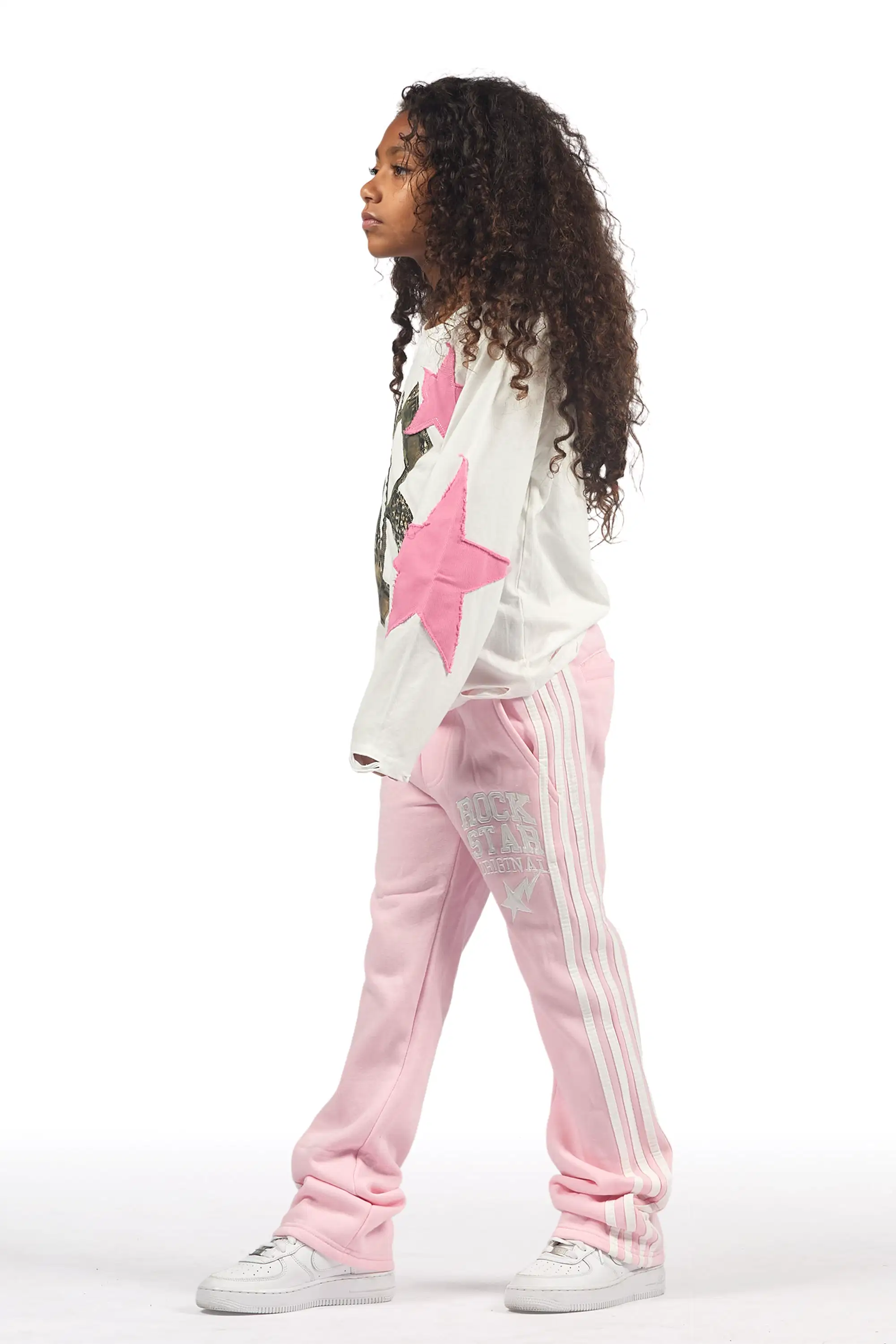 Girls Gerrit Pink Stacked Baggy Track Pant - Image 6