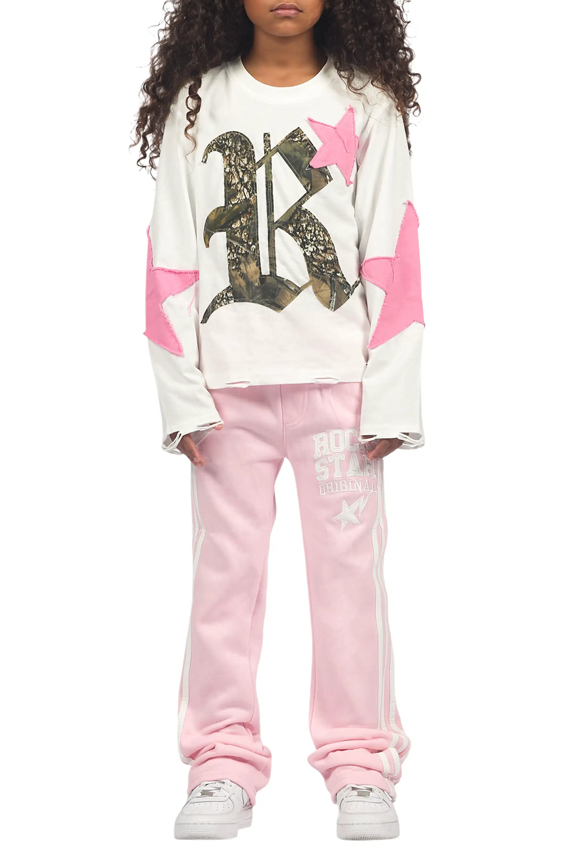Girls Gerrit Pink Stacked Baggy Track Pant - Image 9