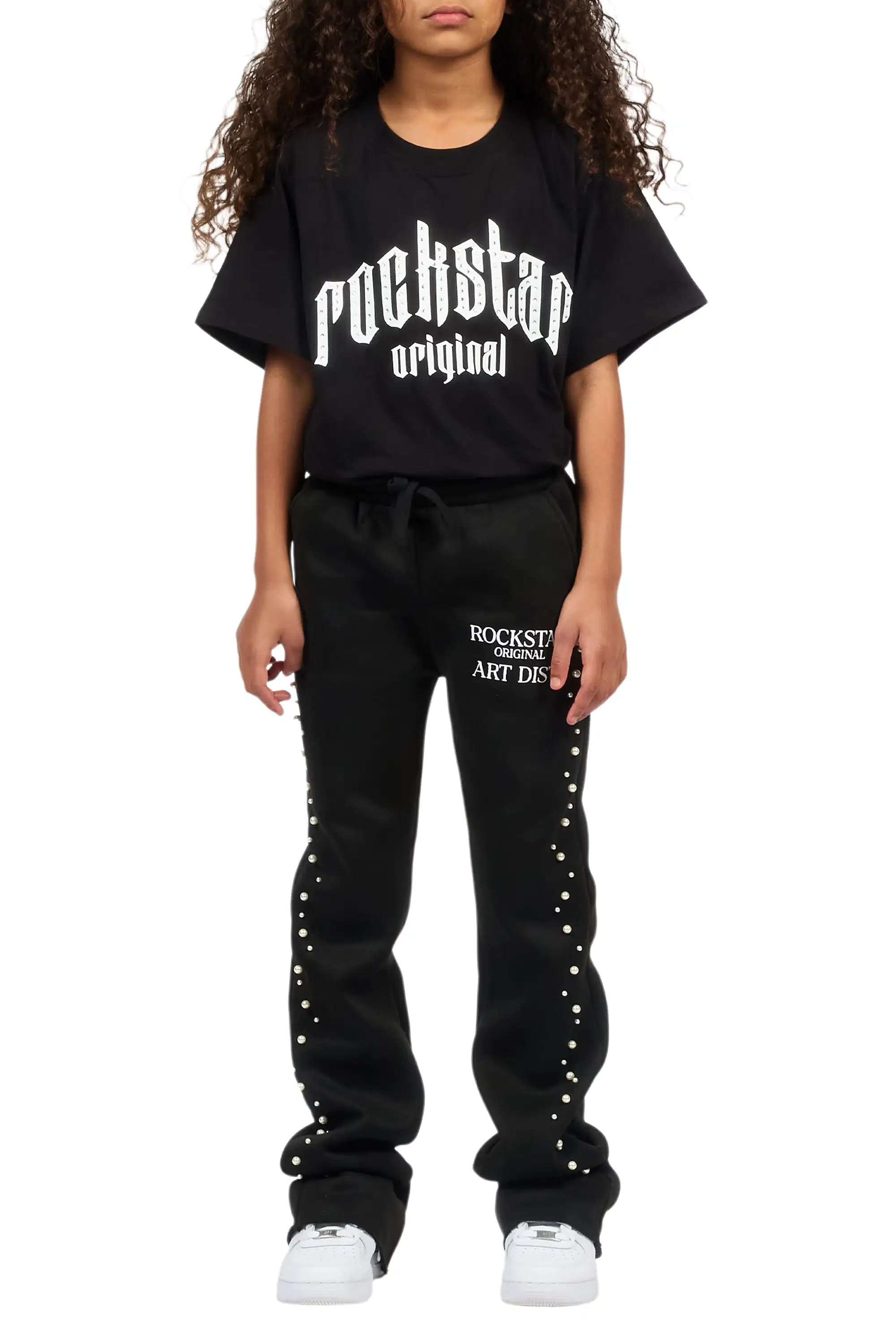 Girls Nikkia Black Pearl Stacked Track Pant - Image 10