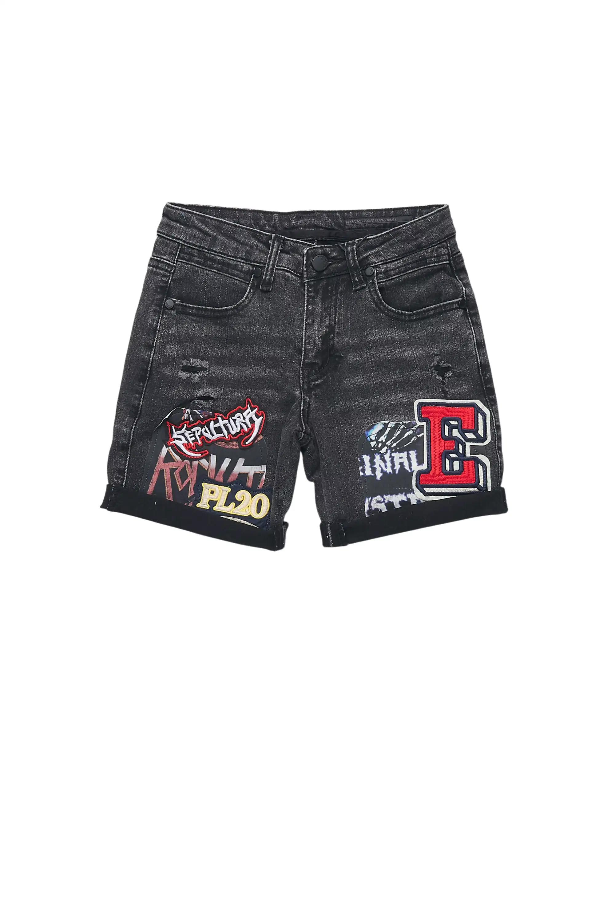 Girls Eppy Black Patchwork Denim Short