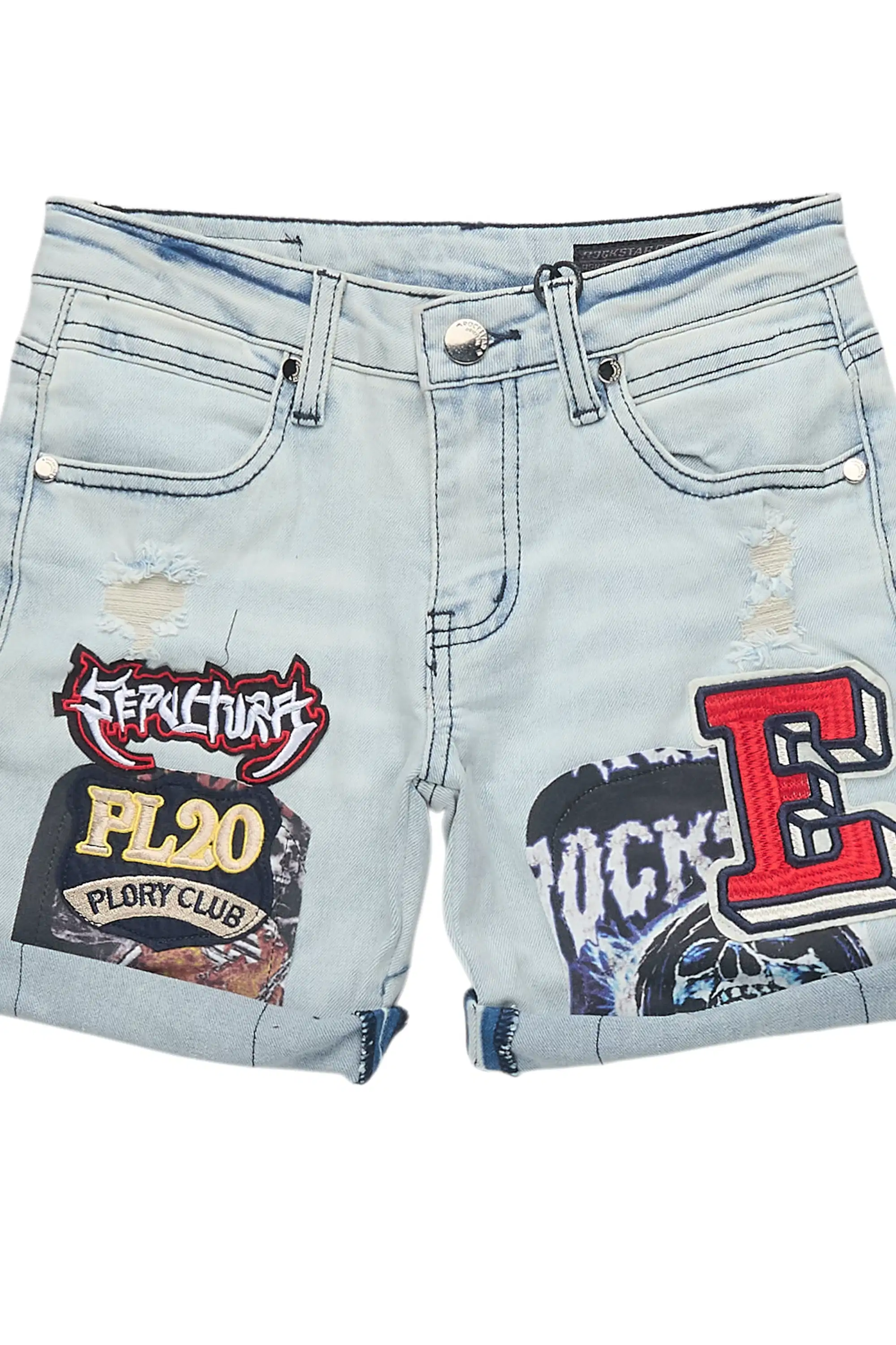 Girls Eppy Blue Patchwork Denim Short - Image 2