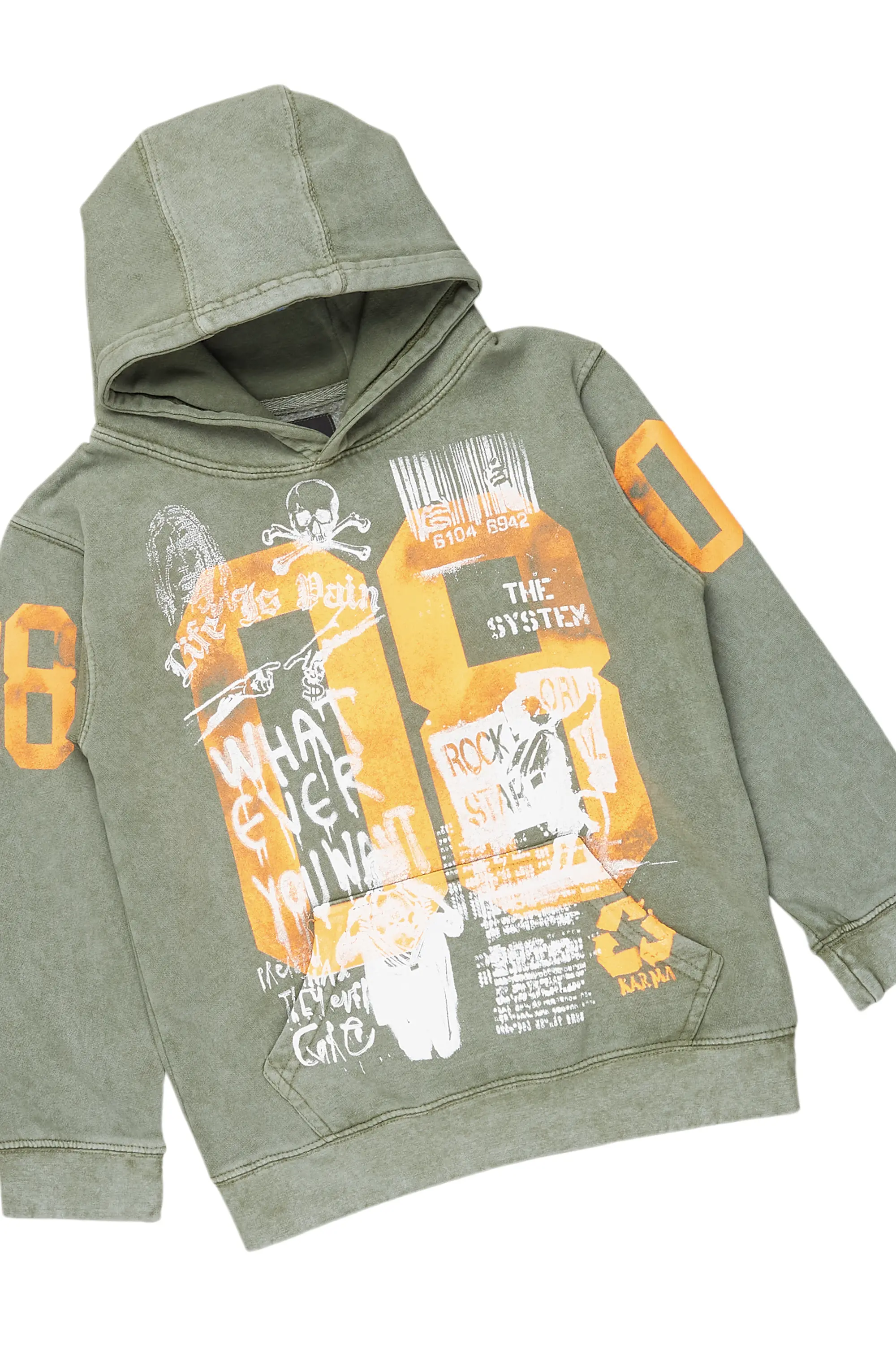 Boys Beau Green Hoodie/Stacked Flare Jean Set - Image 2