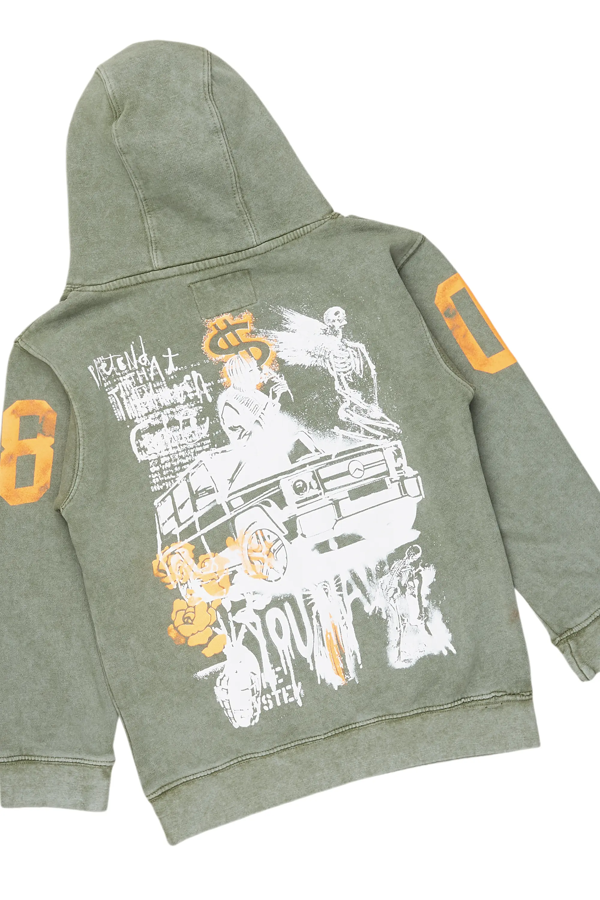 Boys Beau Green Hoodie/Stacked Flare Jean Set - Image 3