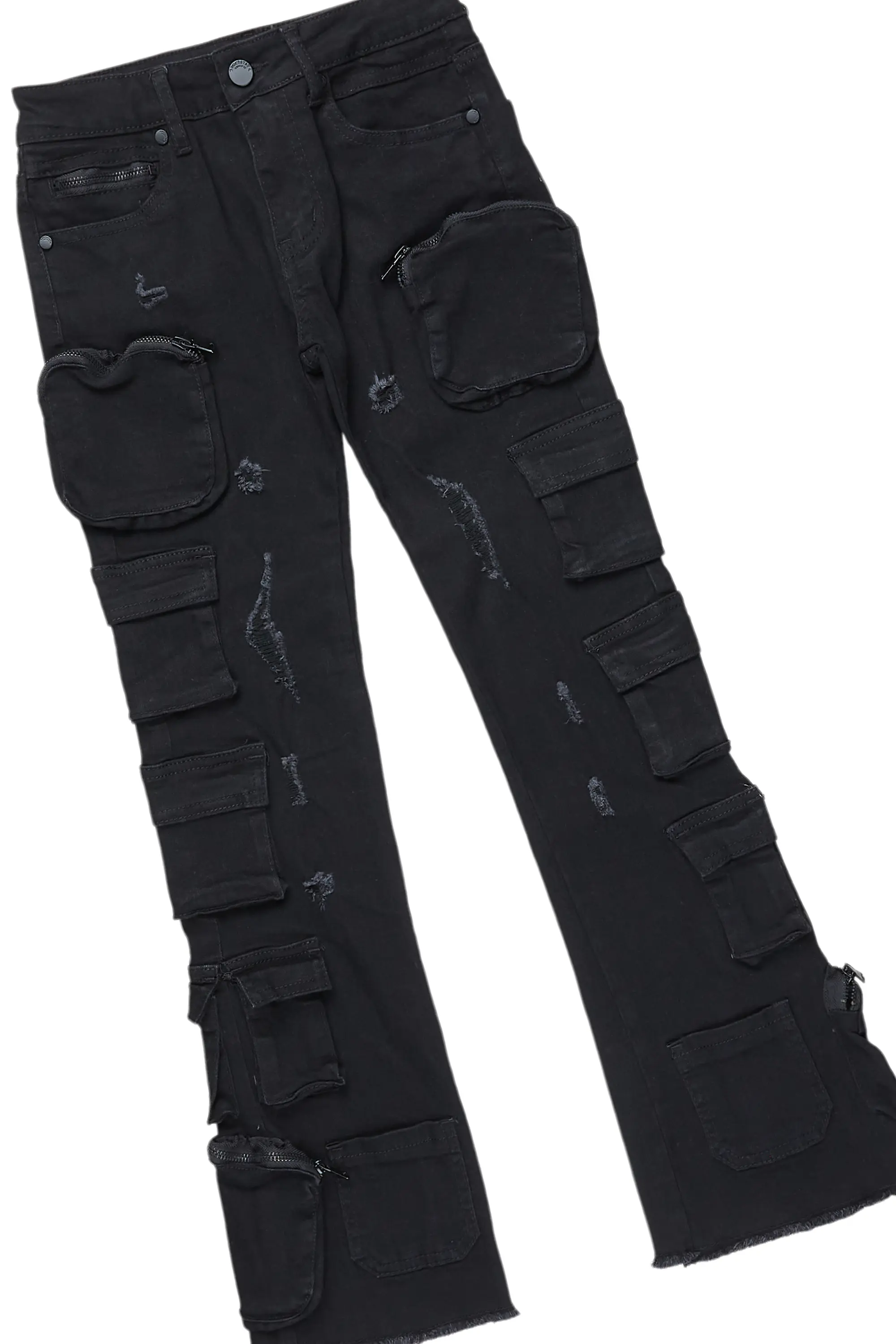 Boys Valar Black T-Shirt/Cargo Stack Flare Jean Set - Image 3