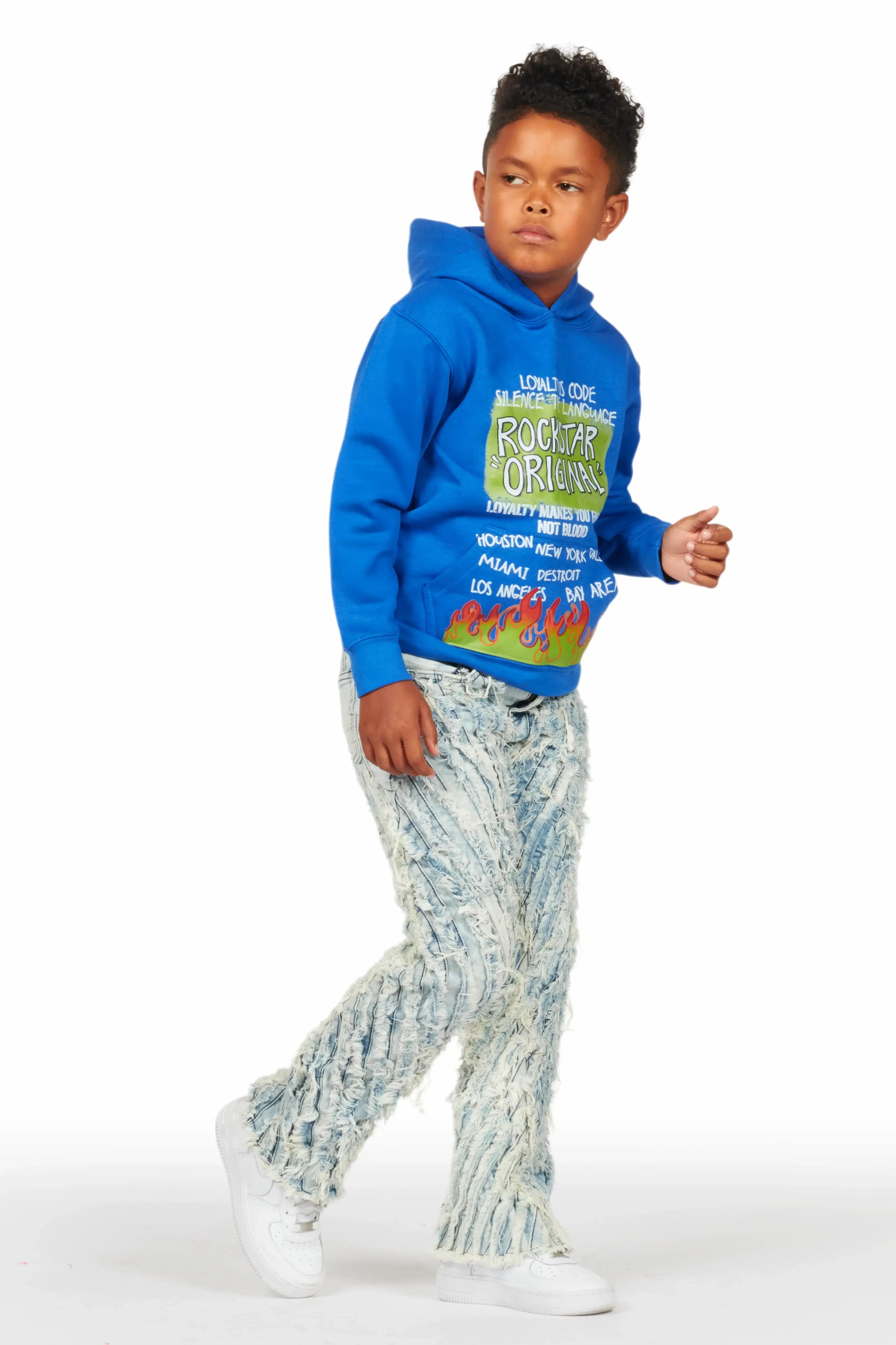 Boys Beno Blue Hoodie/Stacked Flare Jean Set - Image 3