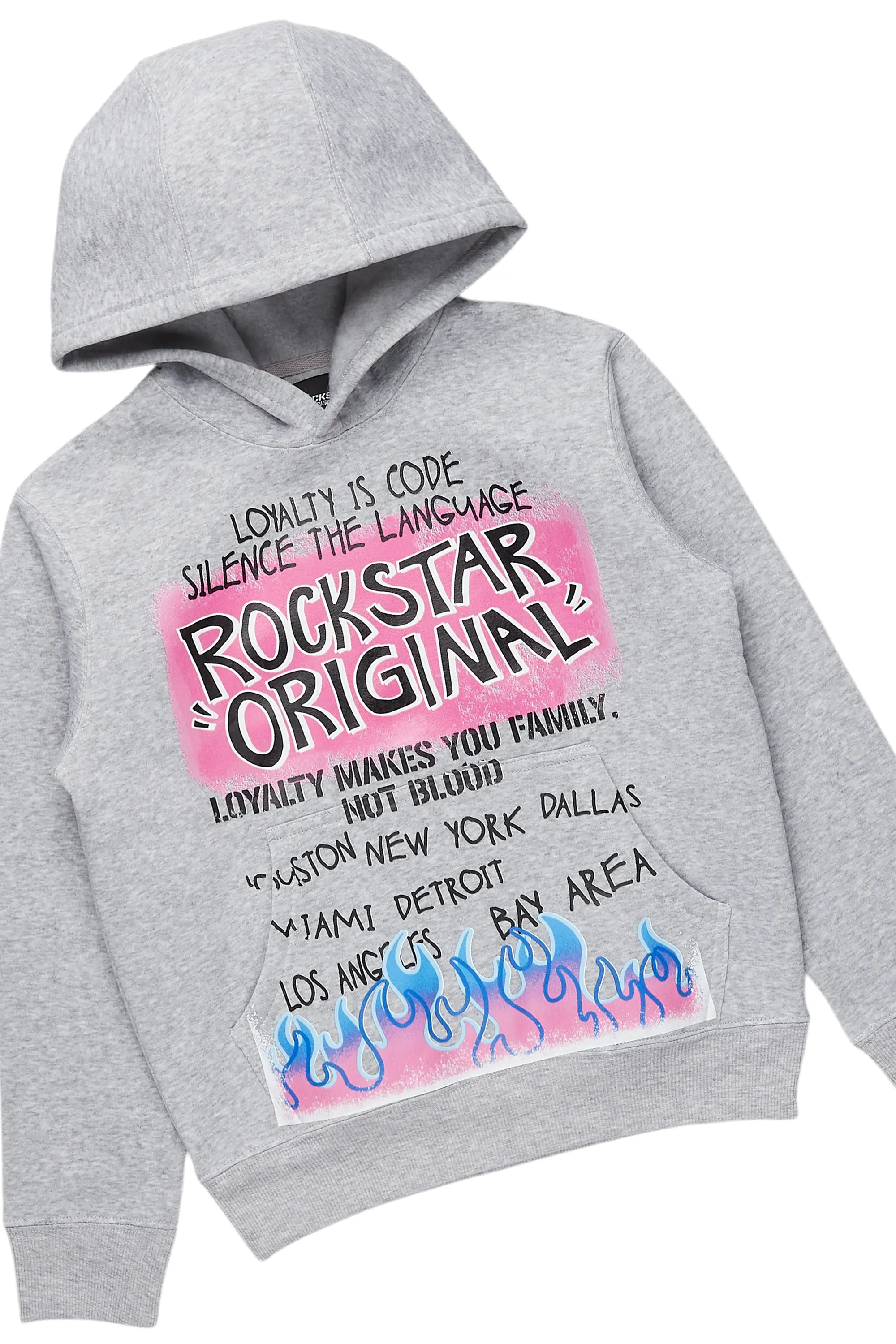Boys Beno Light Grey/Black Hoodie/Stacked Flare Jean Set - Image 2