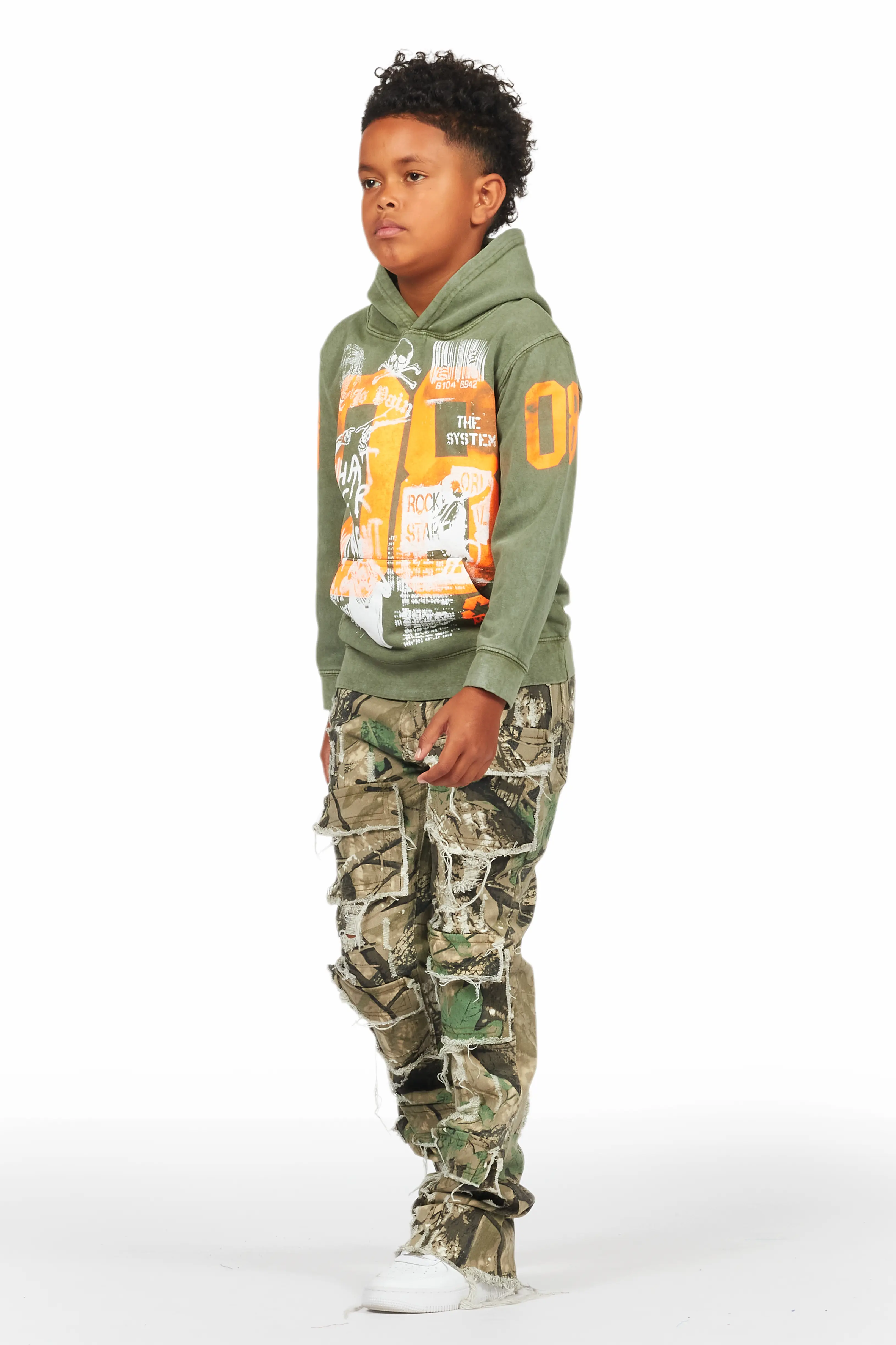 Boys Beau Tree Camo Hoodie/Stack Flare Jean Set - Image 3
