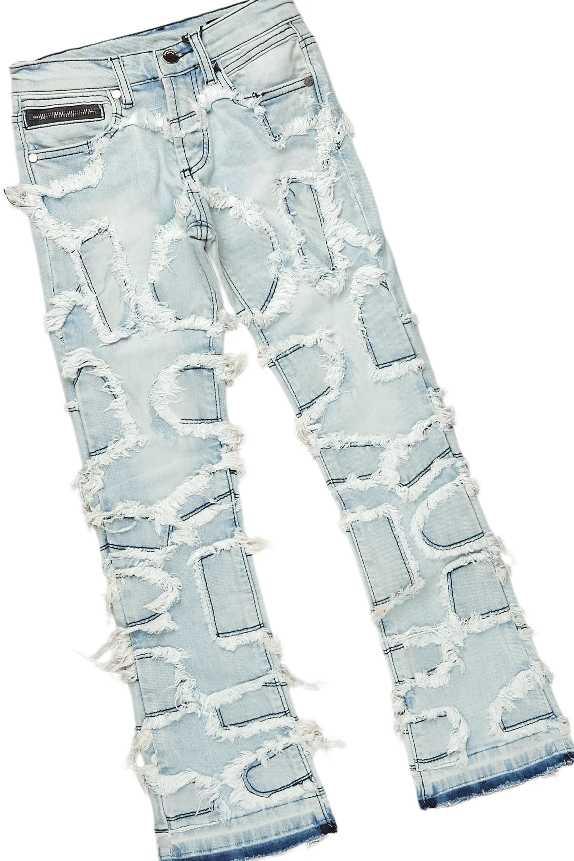 Boys  Davi Grey/Blue Hoodie/Stacked Flare Jean Set - Image 3