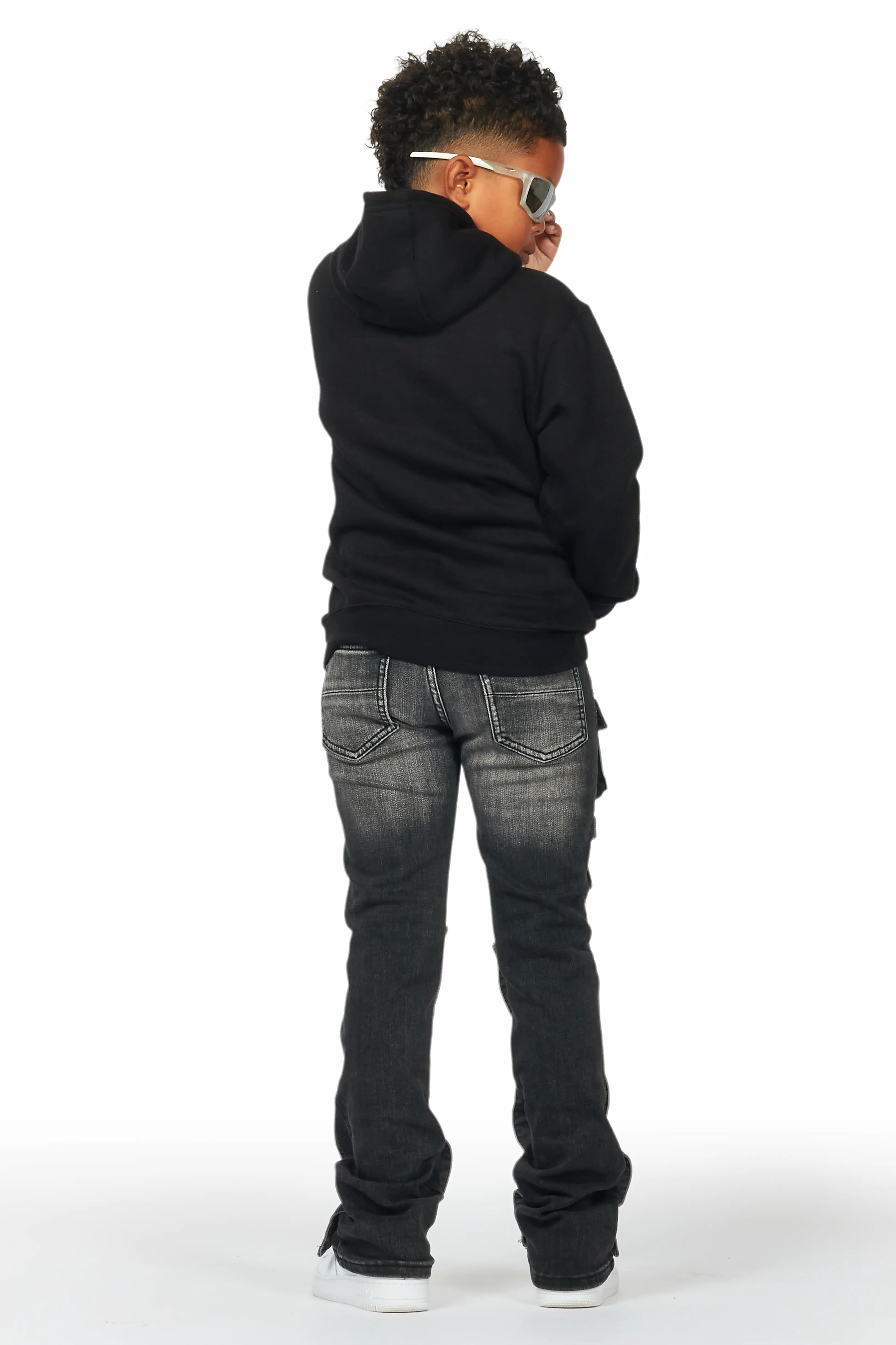 Boys Daman Black Hoodie/Stacked Flare Jean Set - Image 4