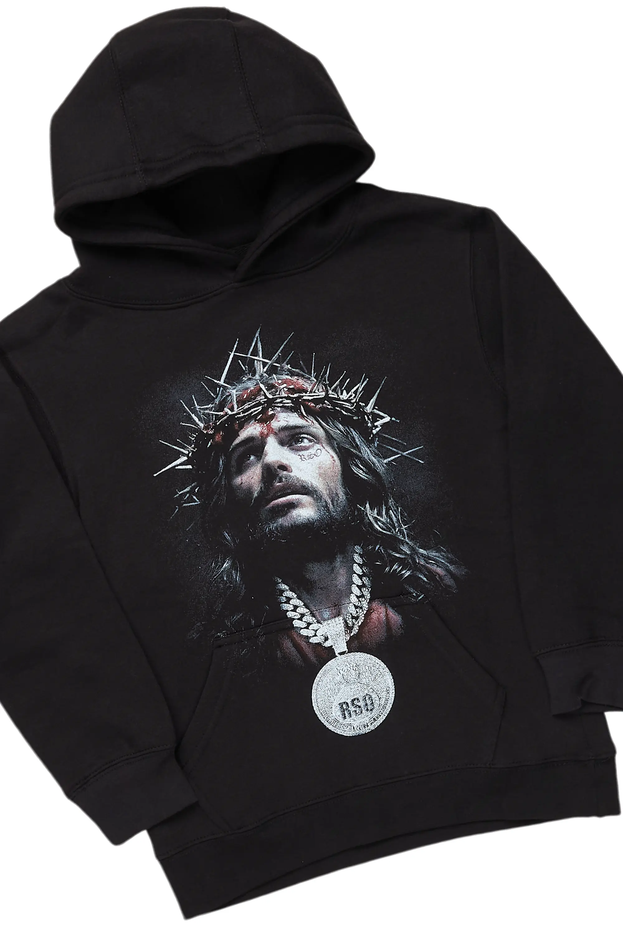 Boys Daman Black Hoodie/Stacked Flare Jean Set - Image 7