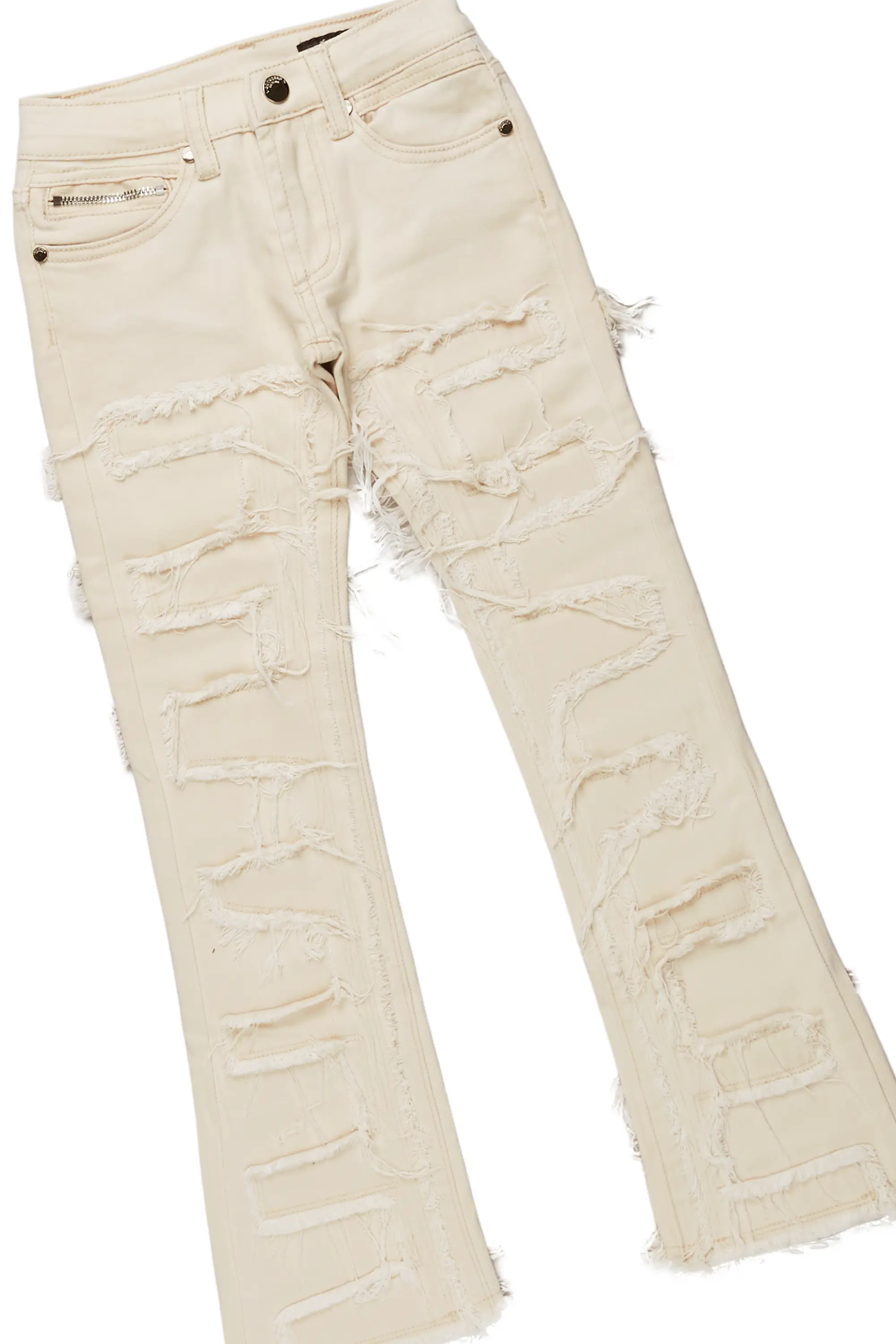 Boys Soweto Beige Hoodie/Stack Flare Jean Set - Image 3