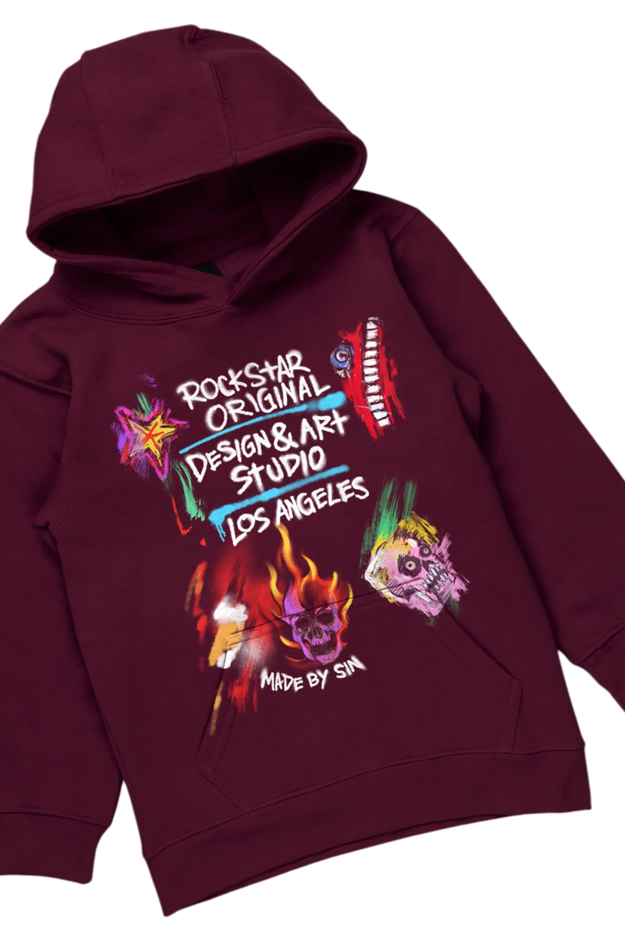 Boys Soweto Maroon Hoodie/Stack Flare Jean Set - Image 2