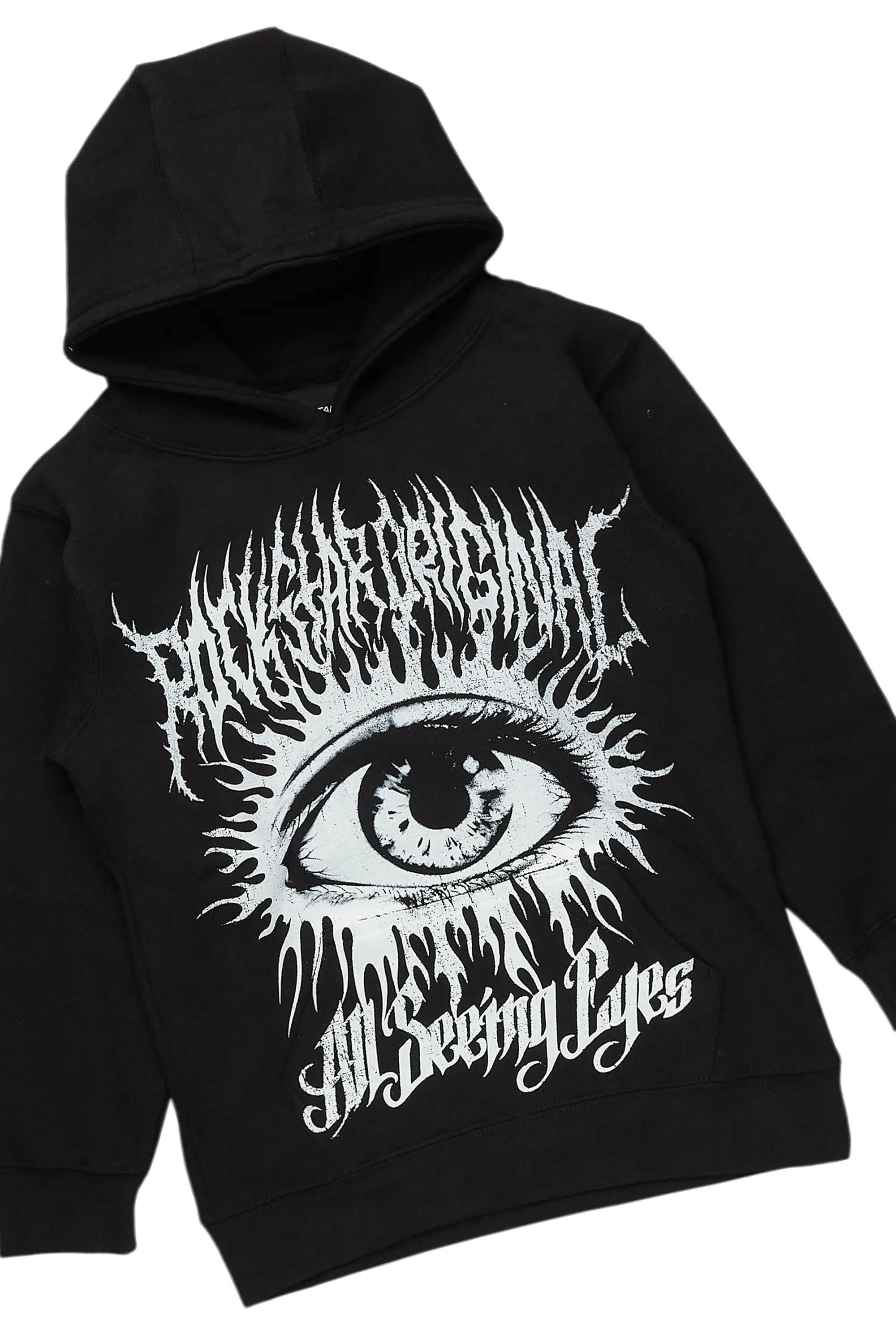 Boys All Eyes Black Hoodie/Stacked Flare Jean Set - Image 3
