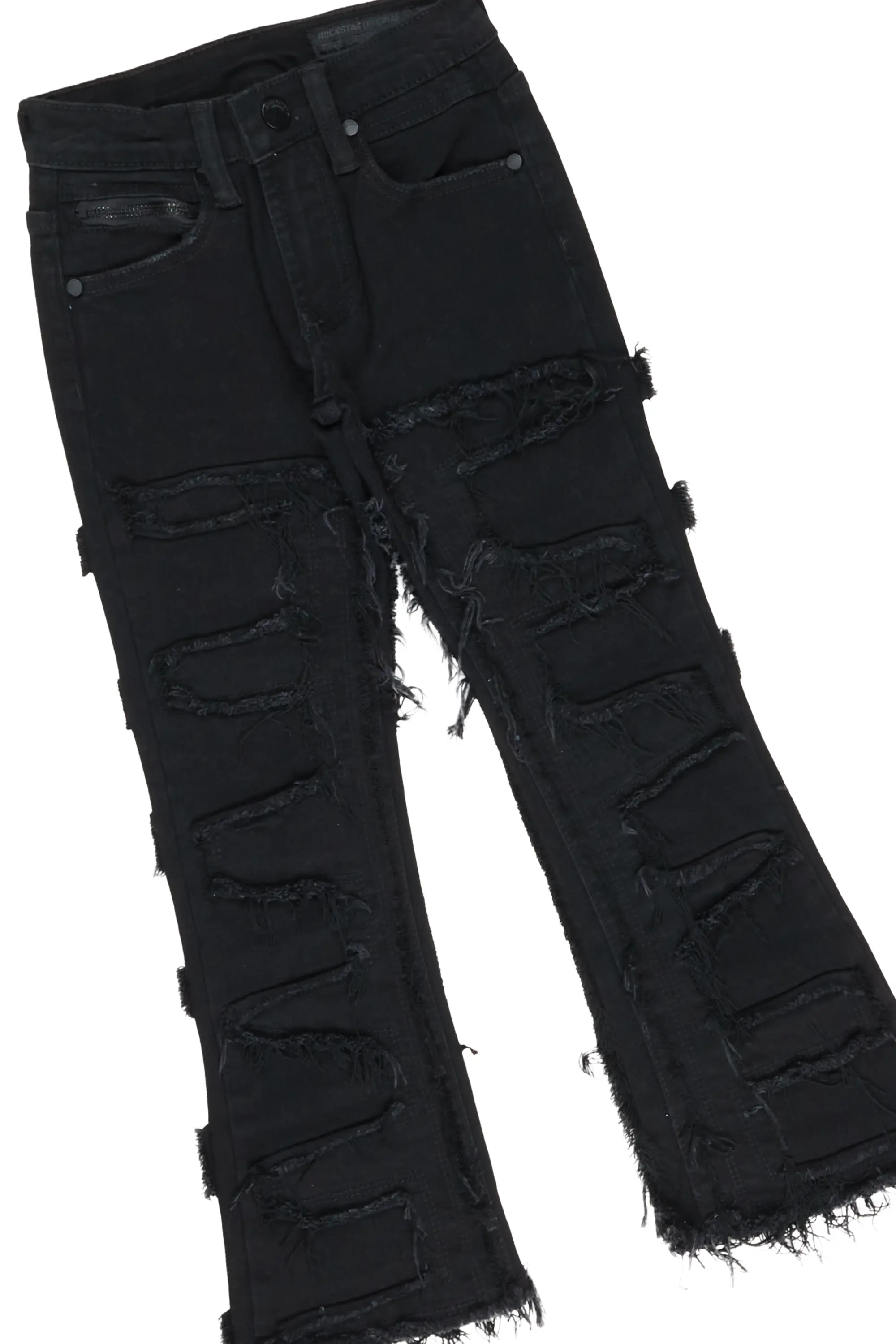 Boys Bubble Black Hoodie/Stack Flare Jean Set - Image 3