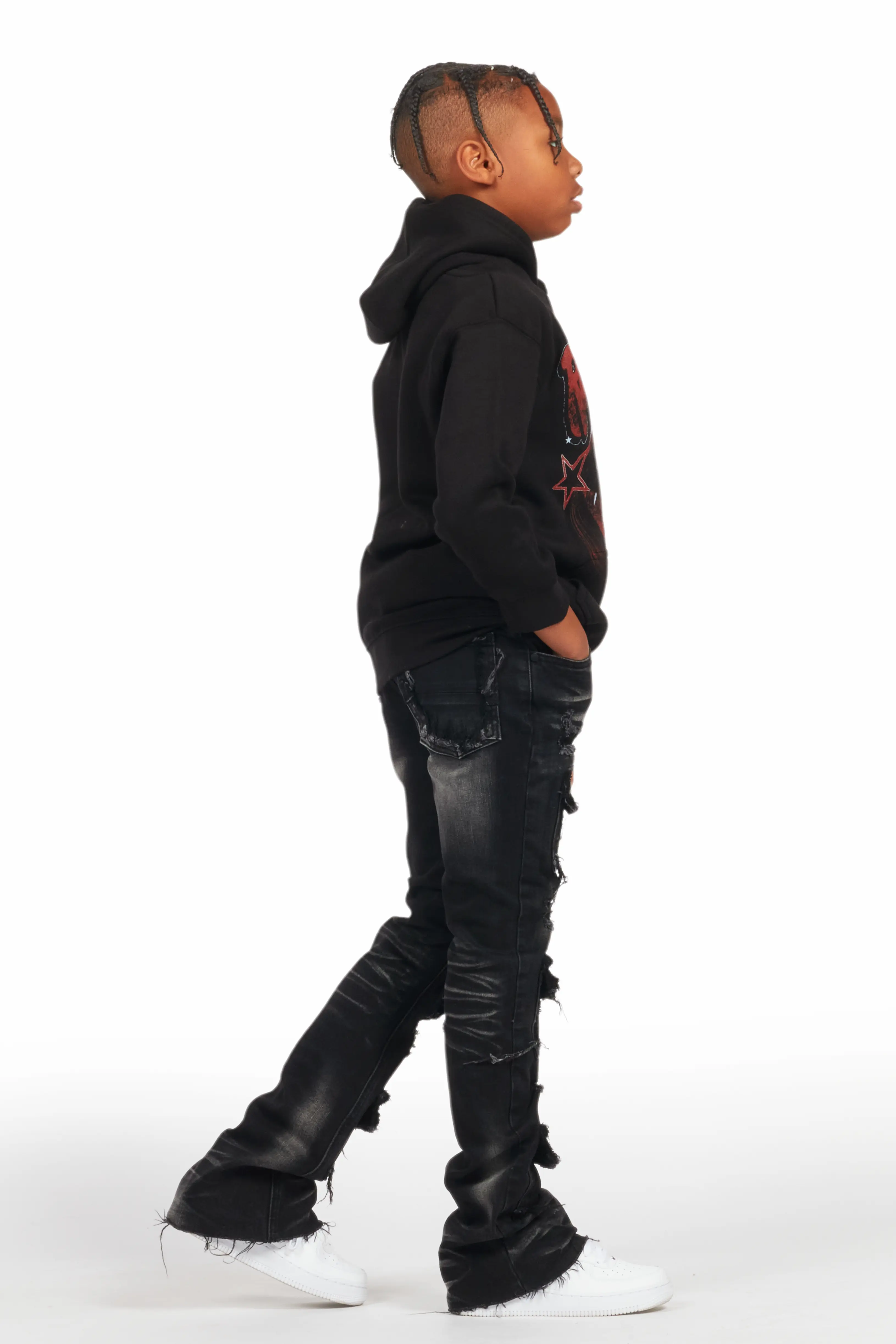 Boys Bloke Black Hoodie/Stacked Flare Jean Set - Image 3