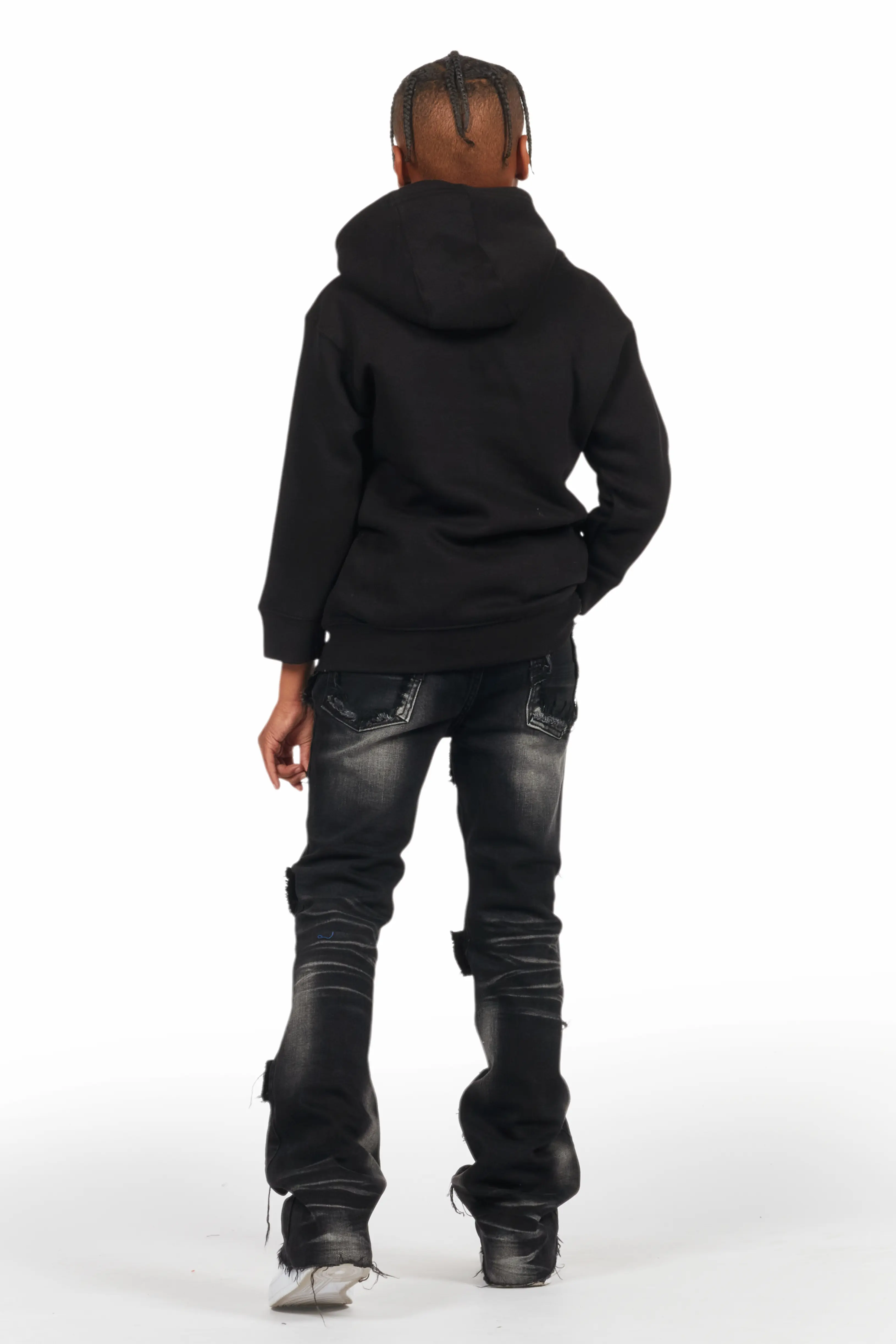 Boys Bloke Black Hoodie/Stacked Flare Jean Set - Image 4