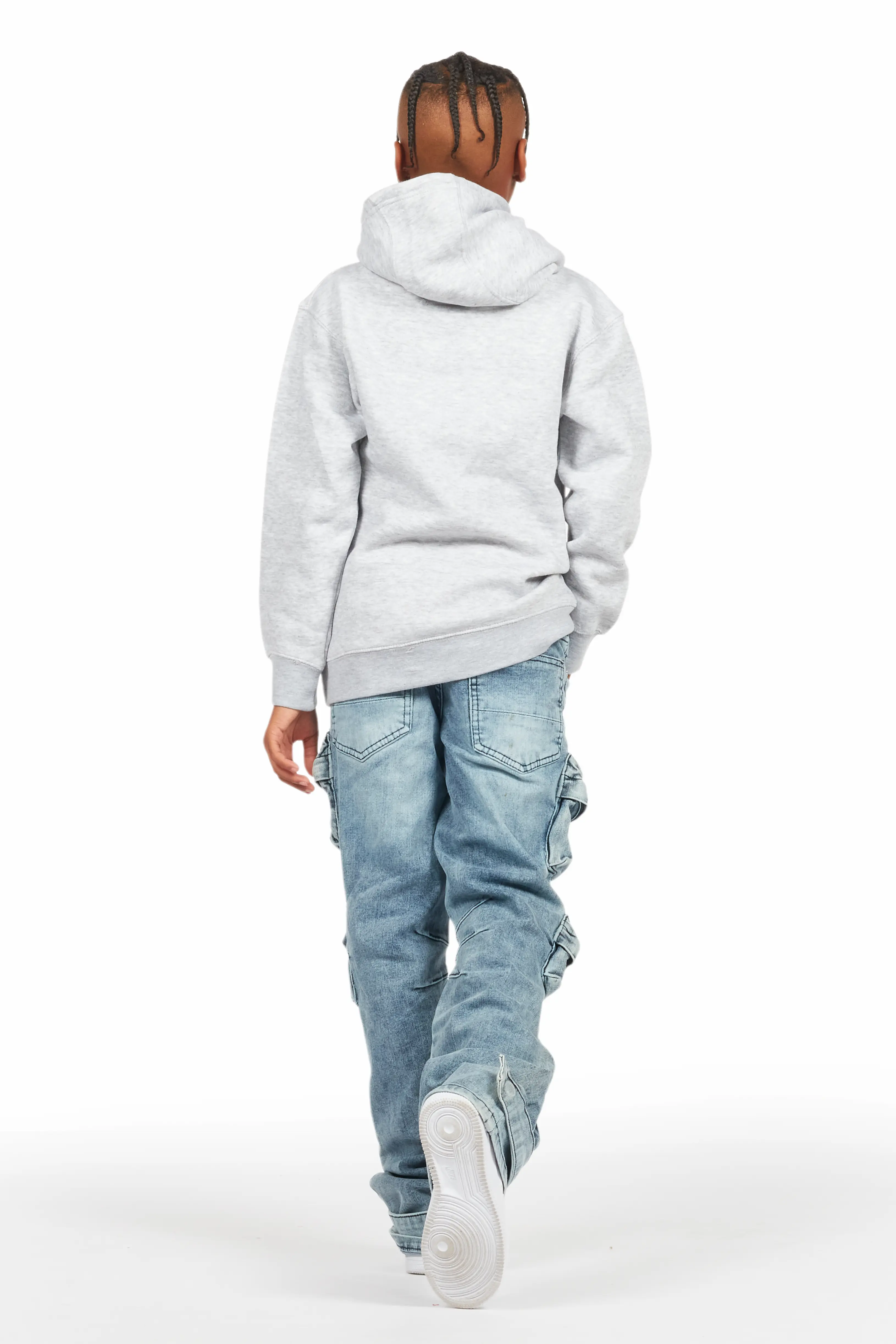 Boys Boaz Heather Grey Hoodie/Stacked Flare Jean Set - Image 4