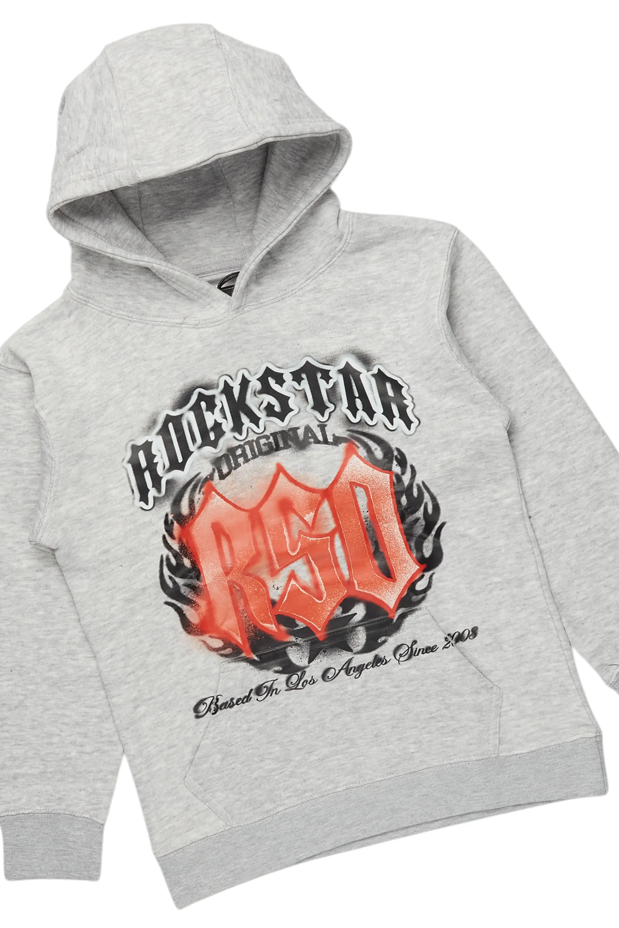 Boys Boaz Heather Grey/Black Hoodie/Stacked Flare Jean Set - Image 2