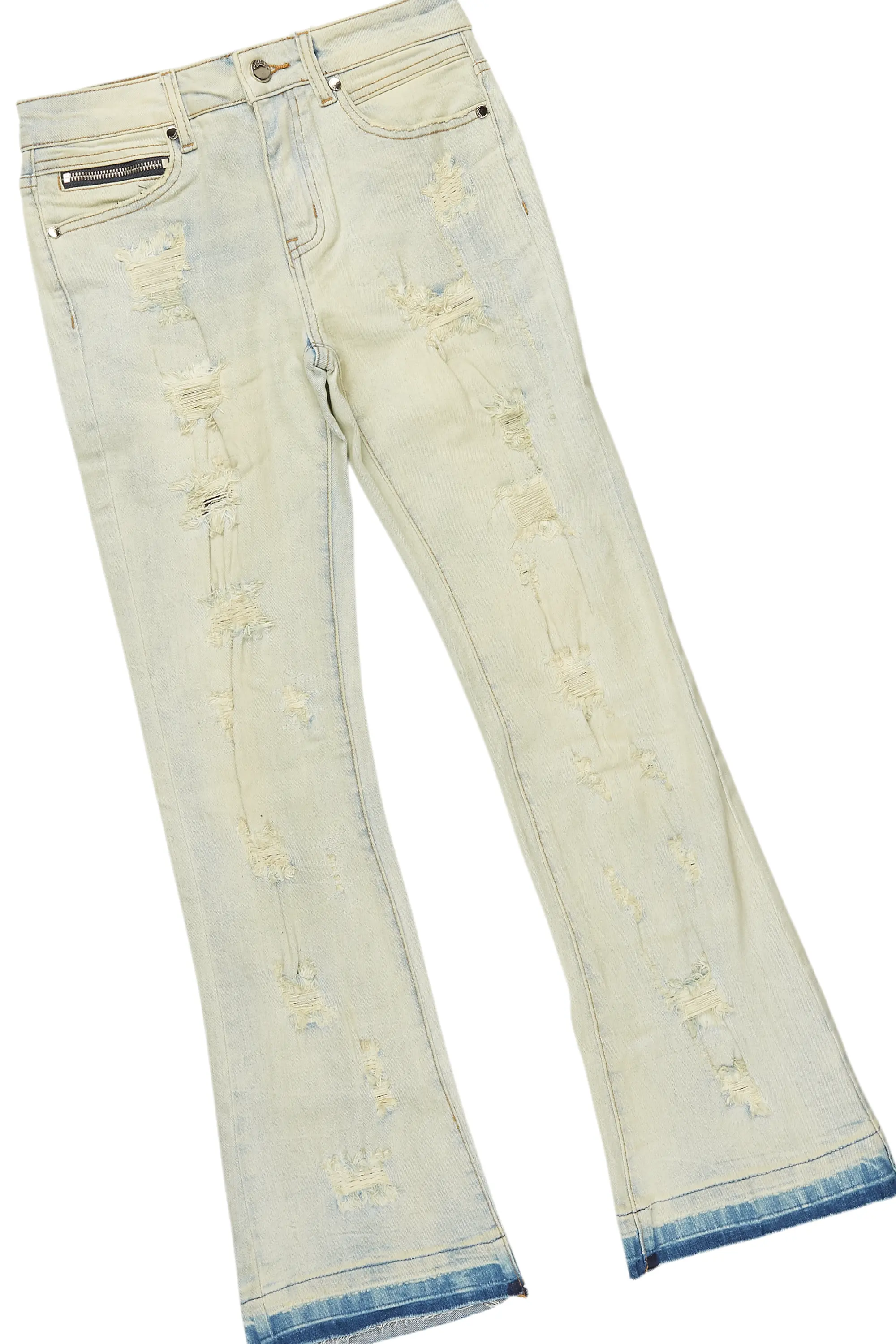 Boys Kait Beige Hoodie/Stacked Flare Jean Set - Image 8