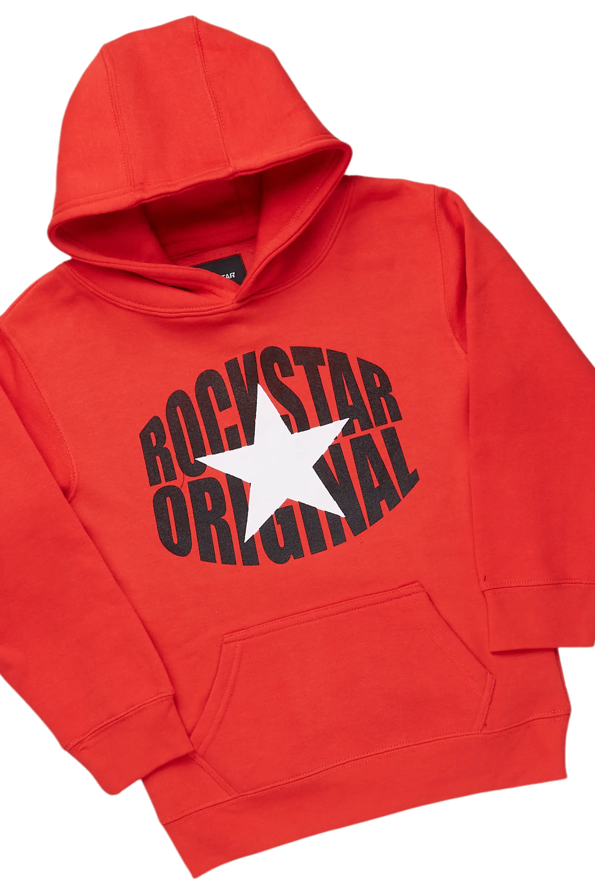 Boys Ezra Red/Black Multi Hoodie/Stacked Flare Jean Set - Image 2