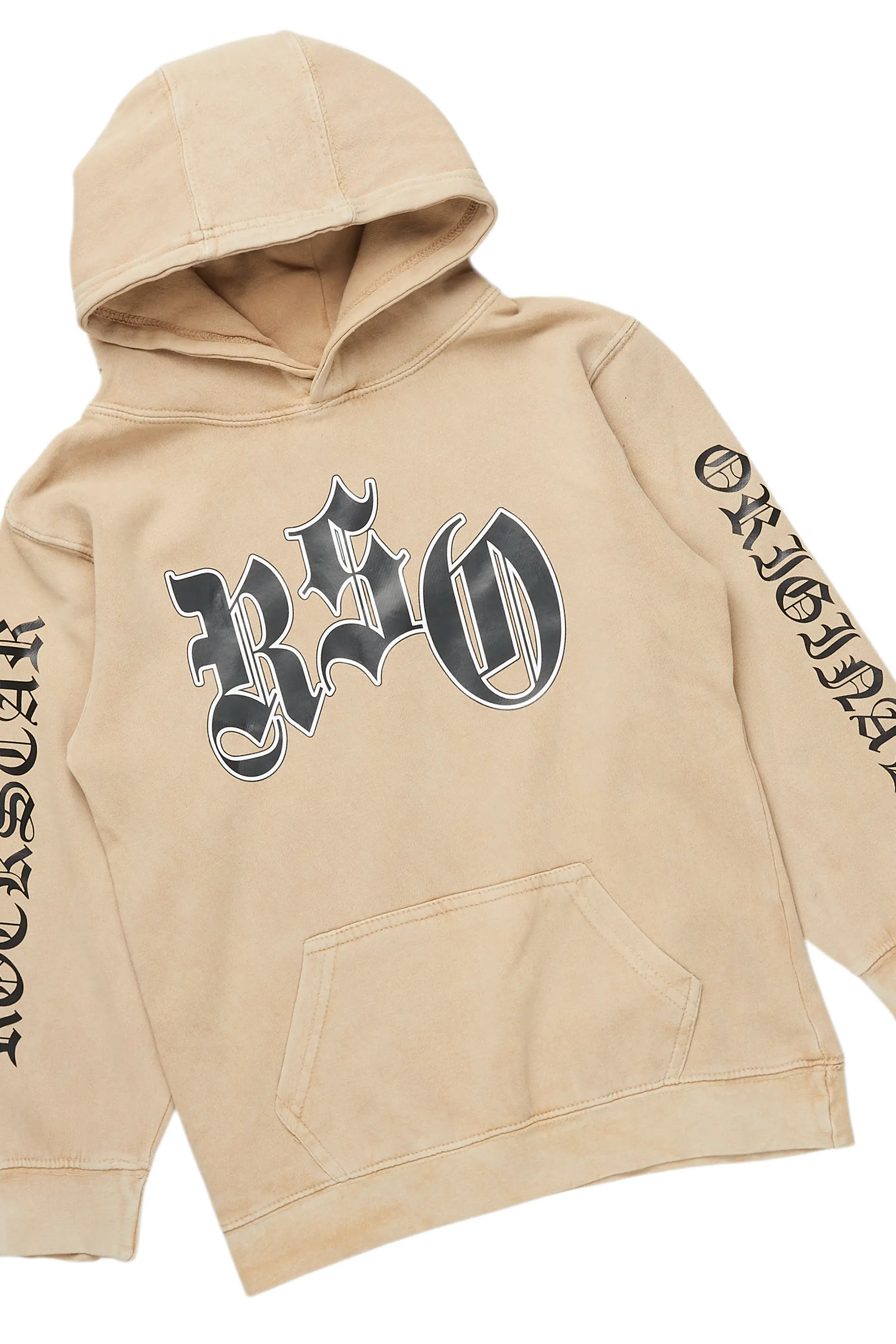 Boys Caston Vintage Beige Hoodie/Stacked PU Jean Set - Image 2