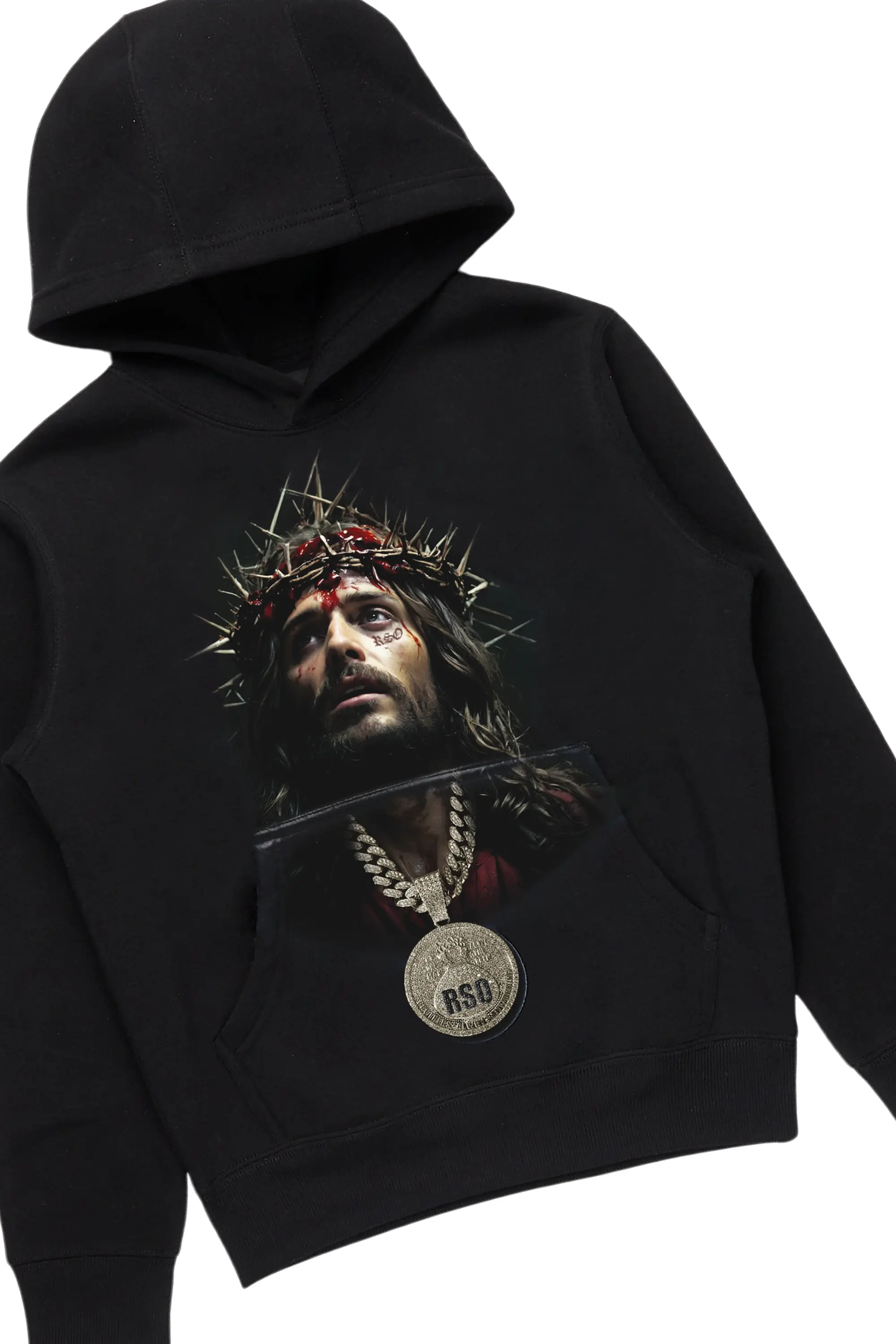 Boys Amina Black/Black Hoodie/Stacked Flare Jean Set - Image 2