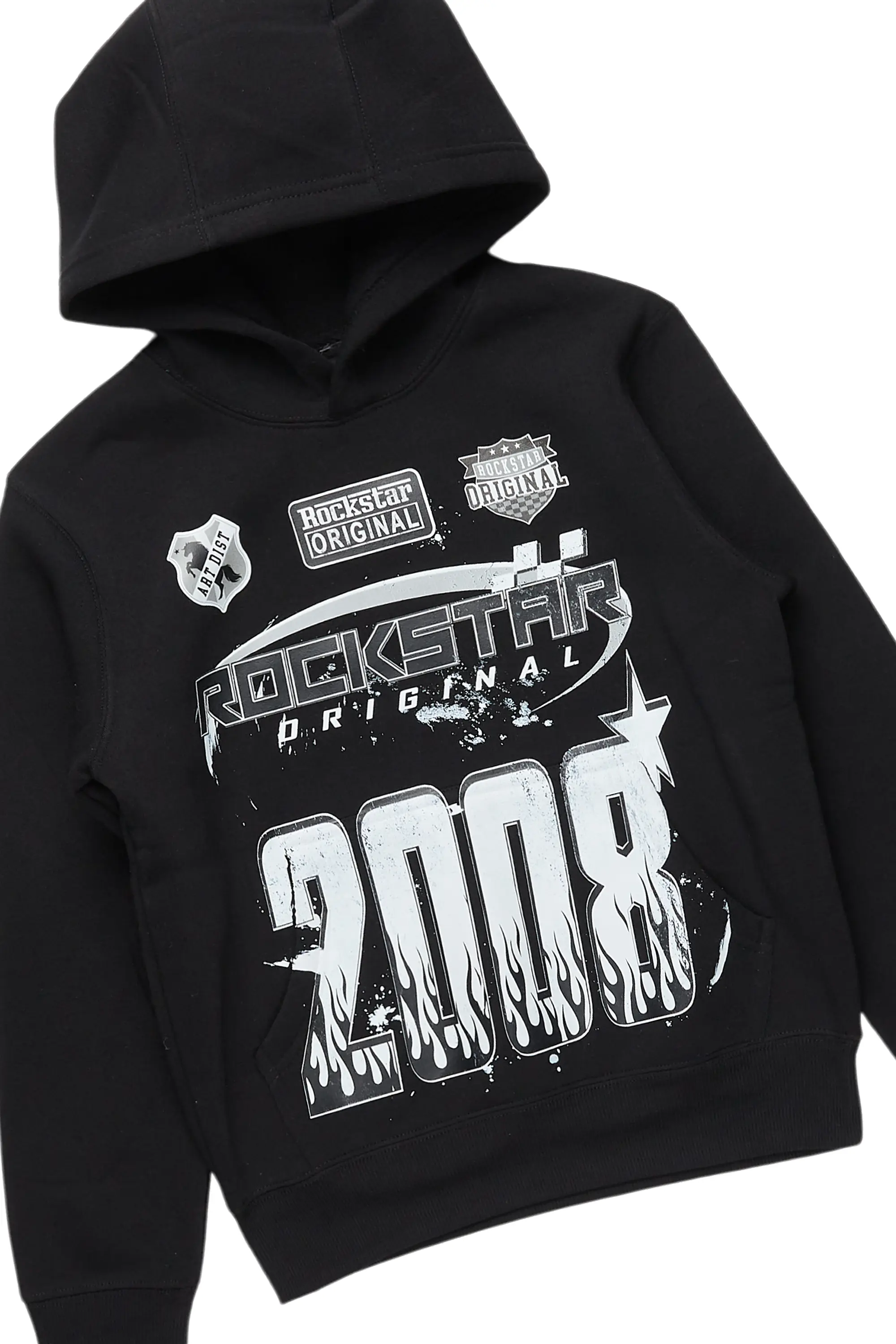 Boys Amos Black Distressed Hoodie/Stacked Flare Jean Set - Image 2