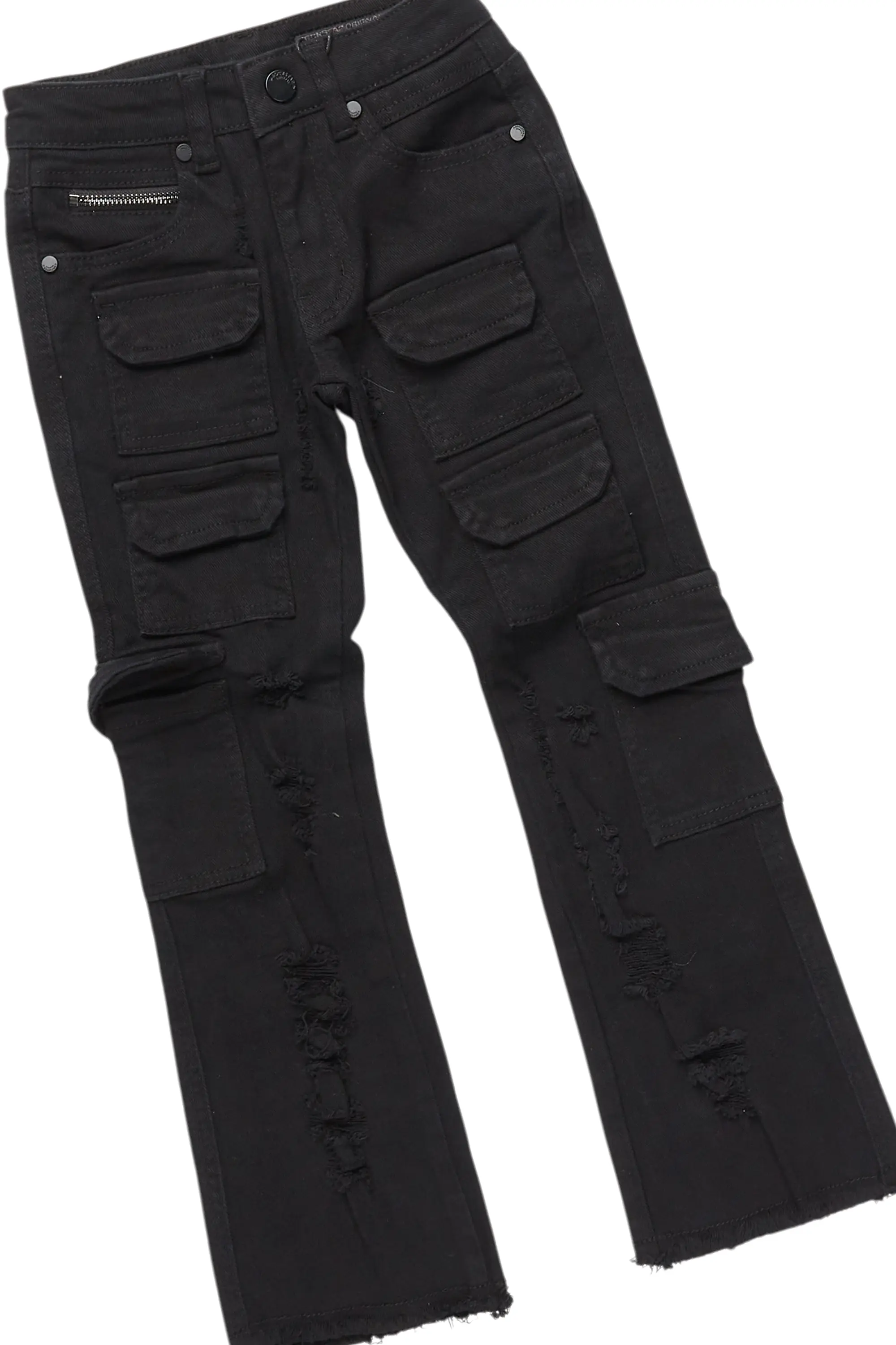 Boys Kiley Black Hoodie/Stacked Flare Jean Set - Image 3
