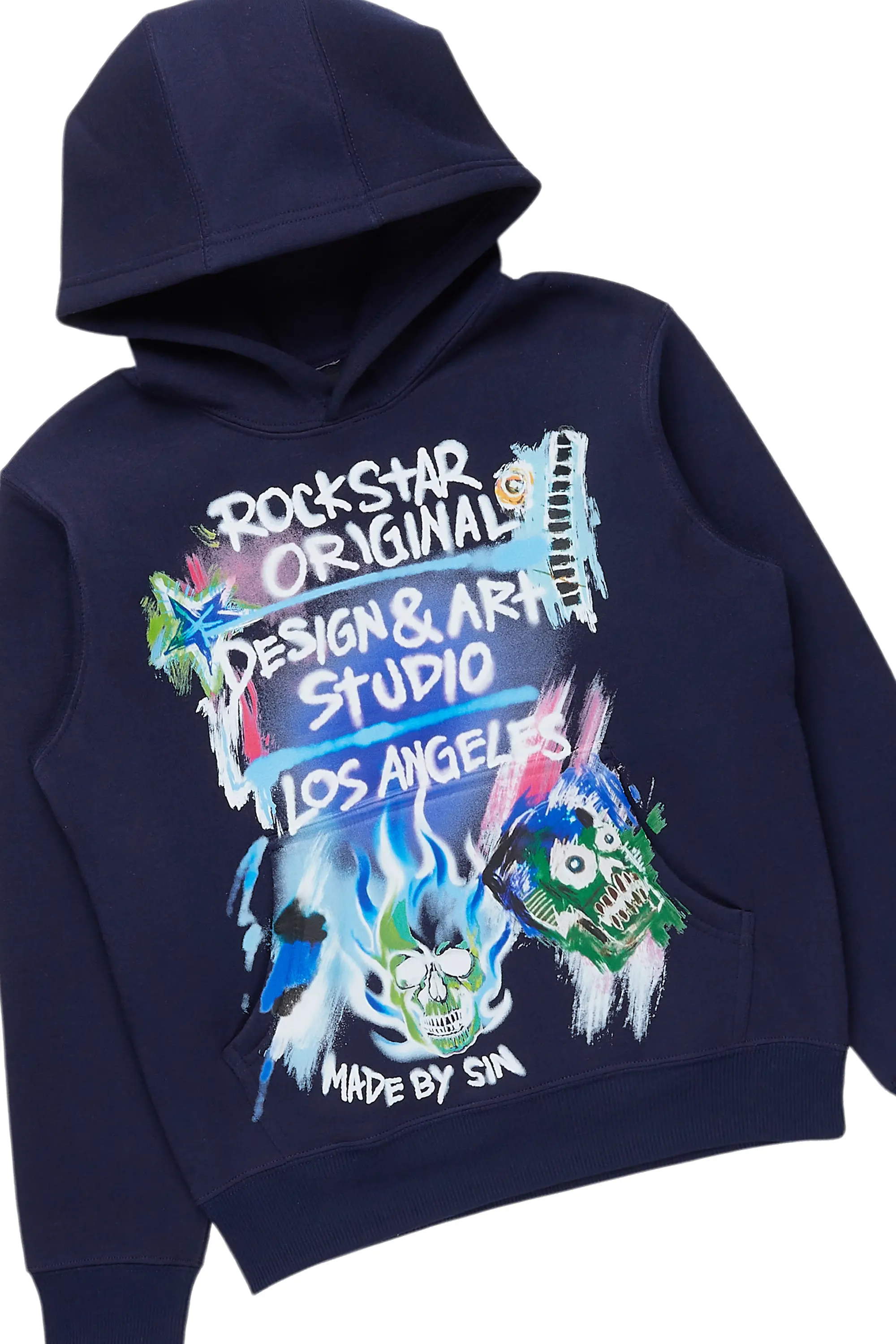 Boys Soweto Navy Hoodie/Stacked Flare Jean Set - Image 2