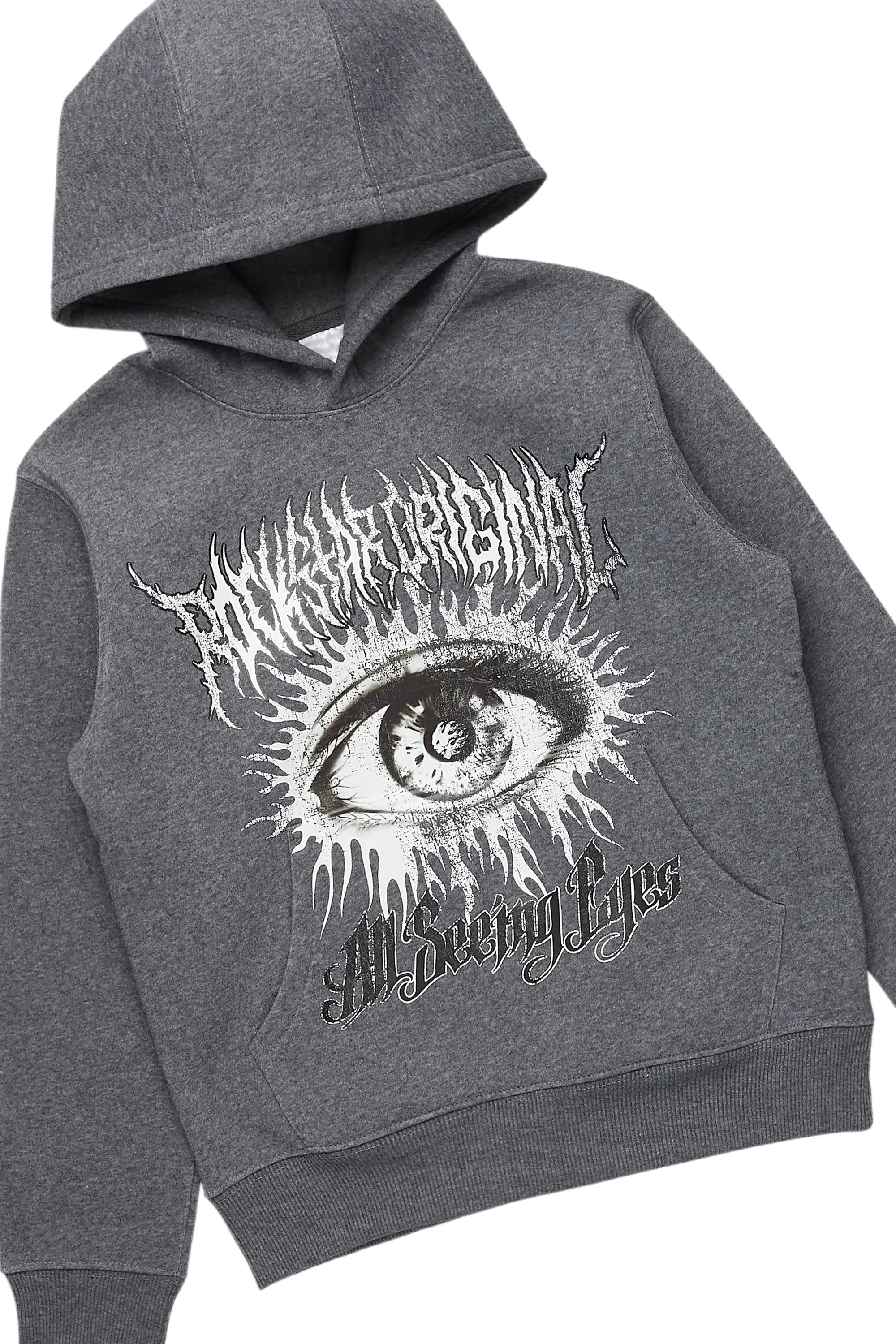 Boys All Eyes Dark Grey Hoodie/Stacked Flare Jean Set - Image 2