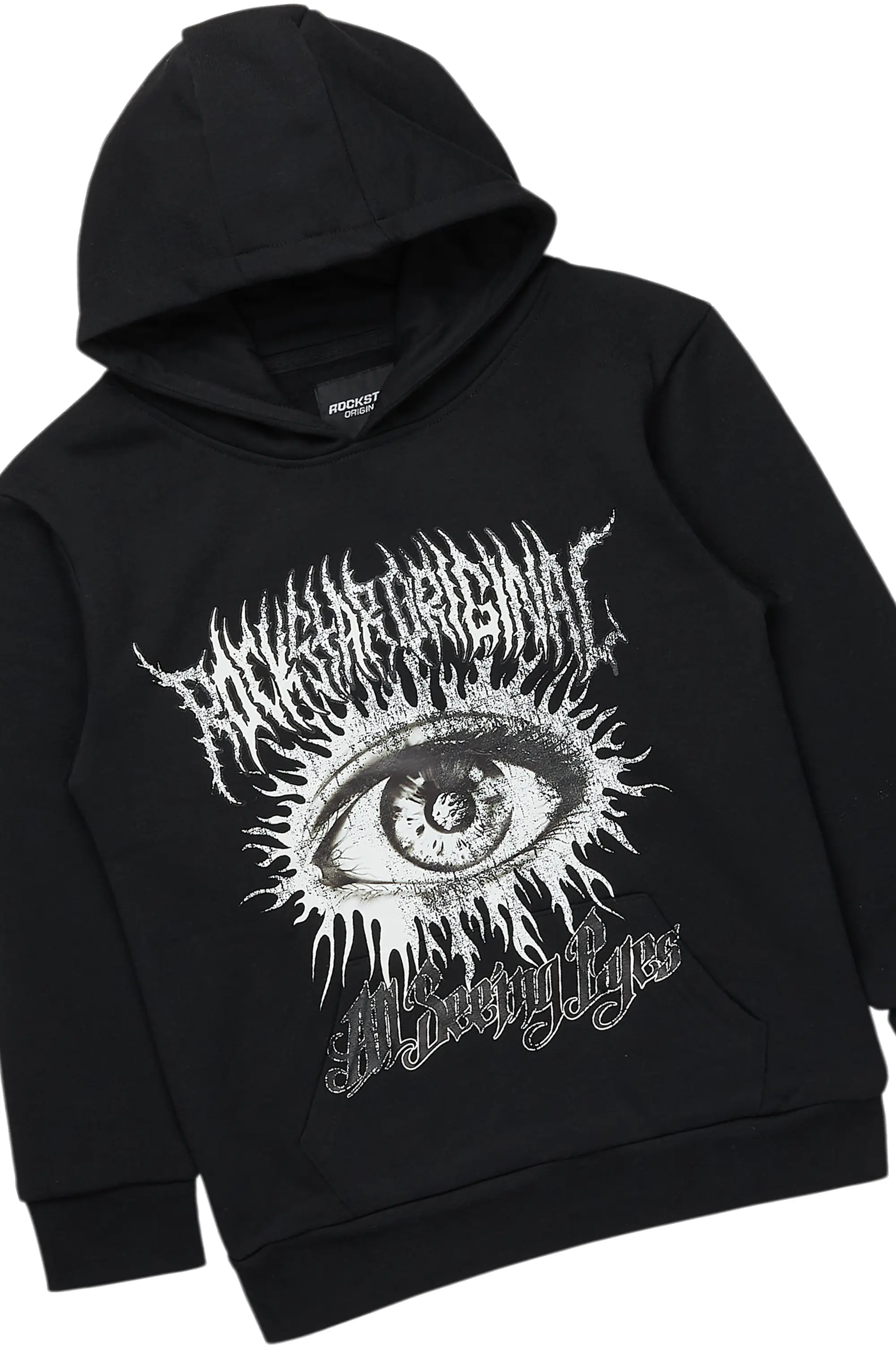 Boys All Eyes Black/Beige Hoodie/Stacked Flare Jean Set - Image 2
