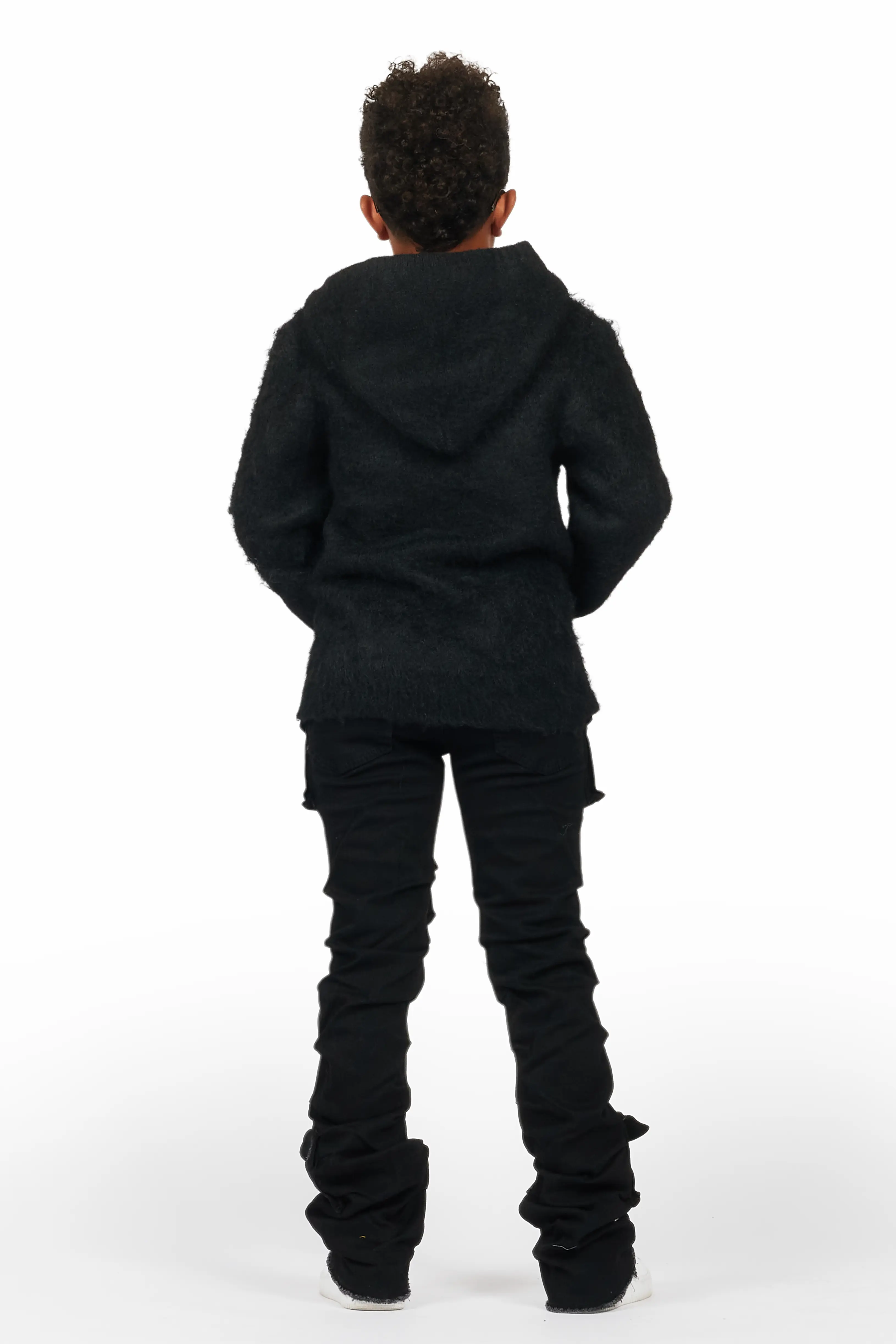 Boys Andros Black Mohair Hoodie/Stacked Flare Jean Set - Image 4