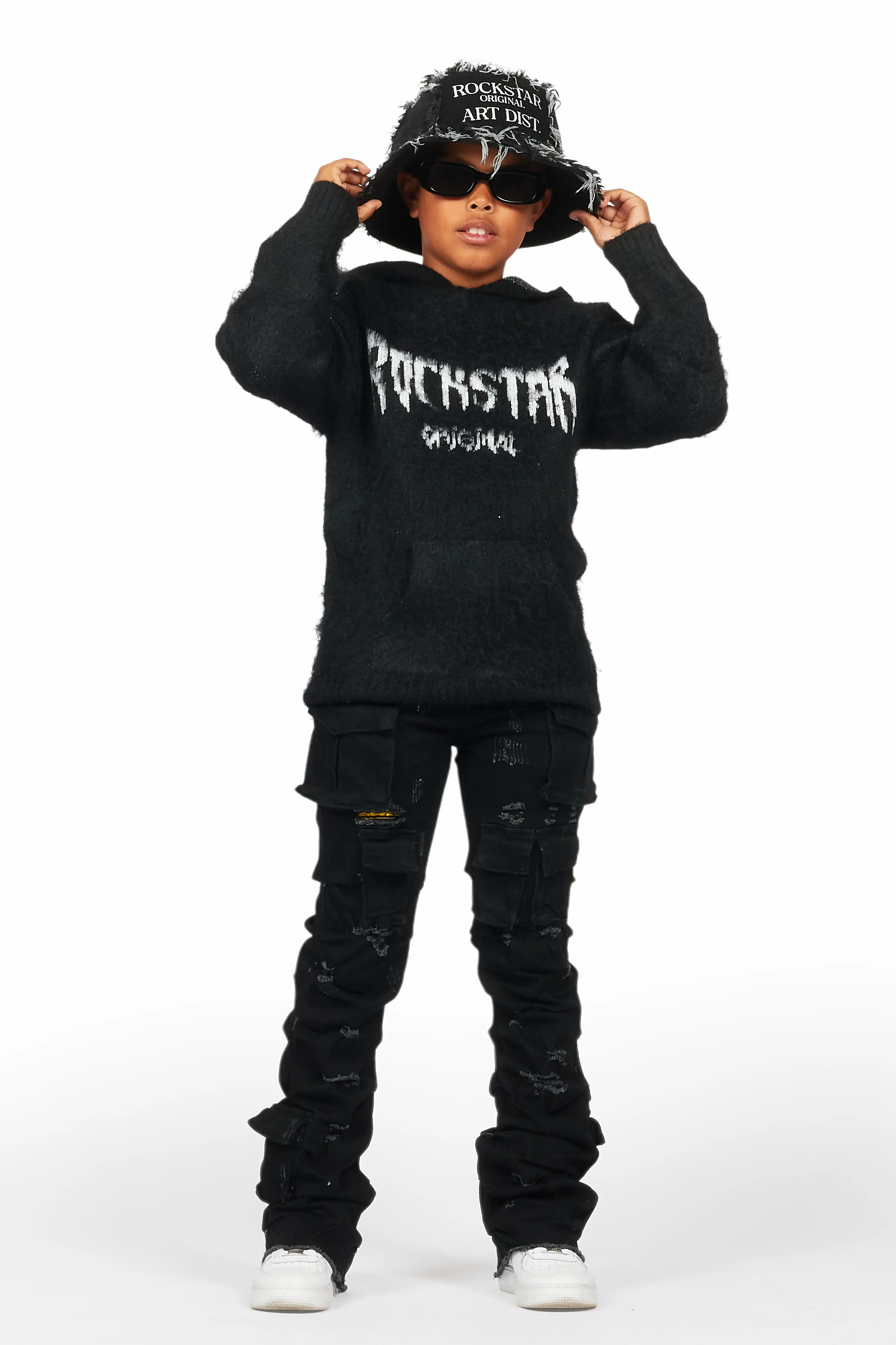 Boys Andros Black Mohair Hoodie/Stacked Flare Jean Set - Image 6