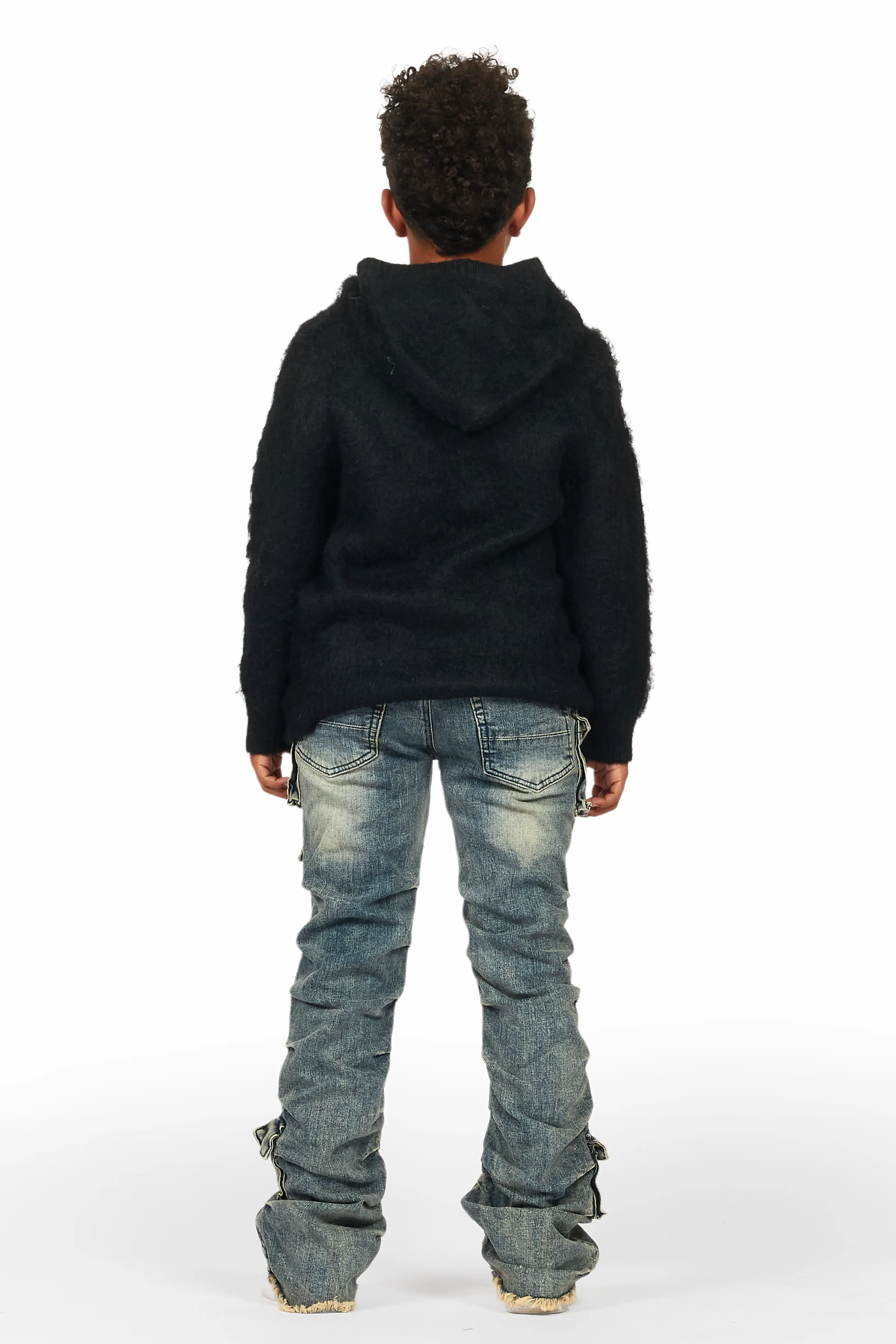 Boys Fields Black/Tint Mohair Hoodie/Stacked Flare Jean Set - Image 4