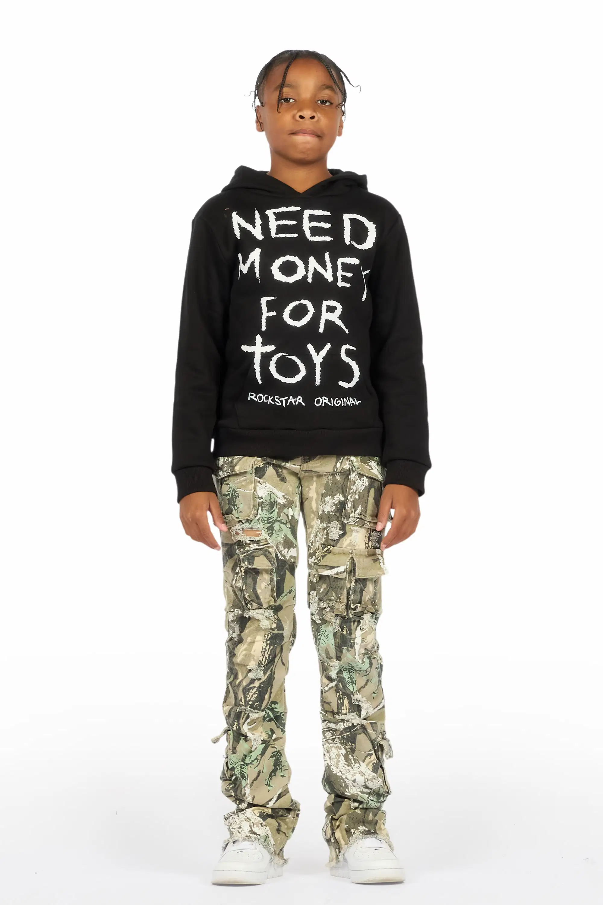 Boys M4 Toys Black/Camo Hoodie Stacked Jean Set - Image 2