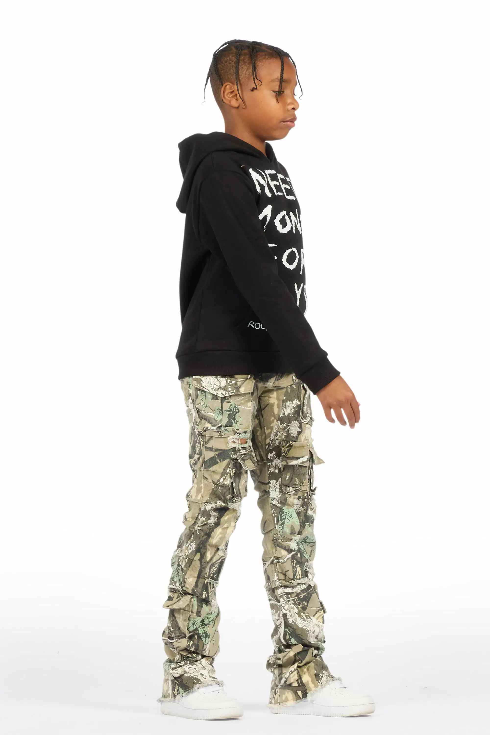 Boys M4 Toys Black/Camo Hoodie Stacked Jean Set - Image 3