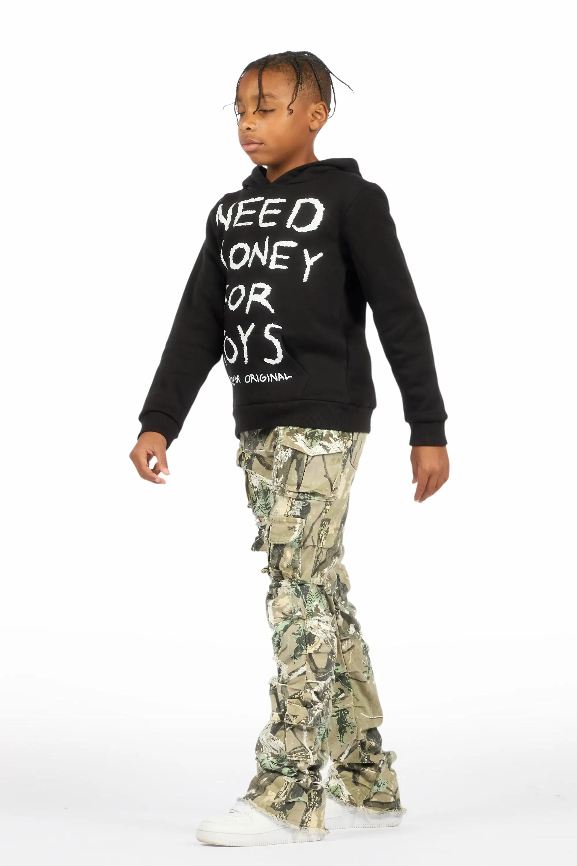 Boys M4 Toys Black/Camo Hoodie Stacked Jean Set - Image 5