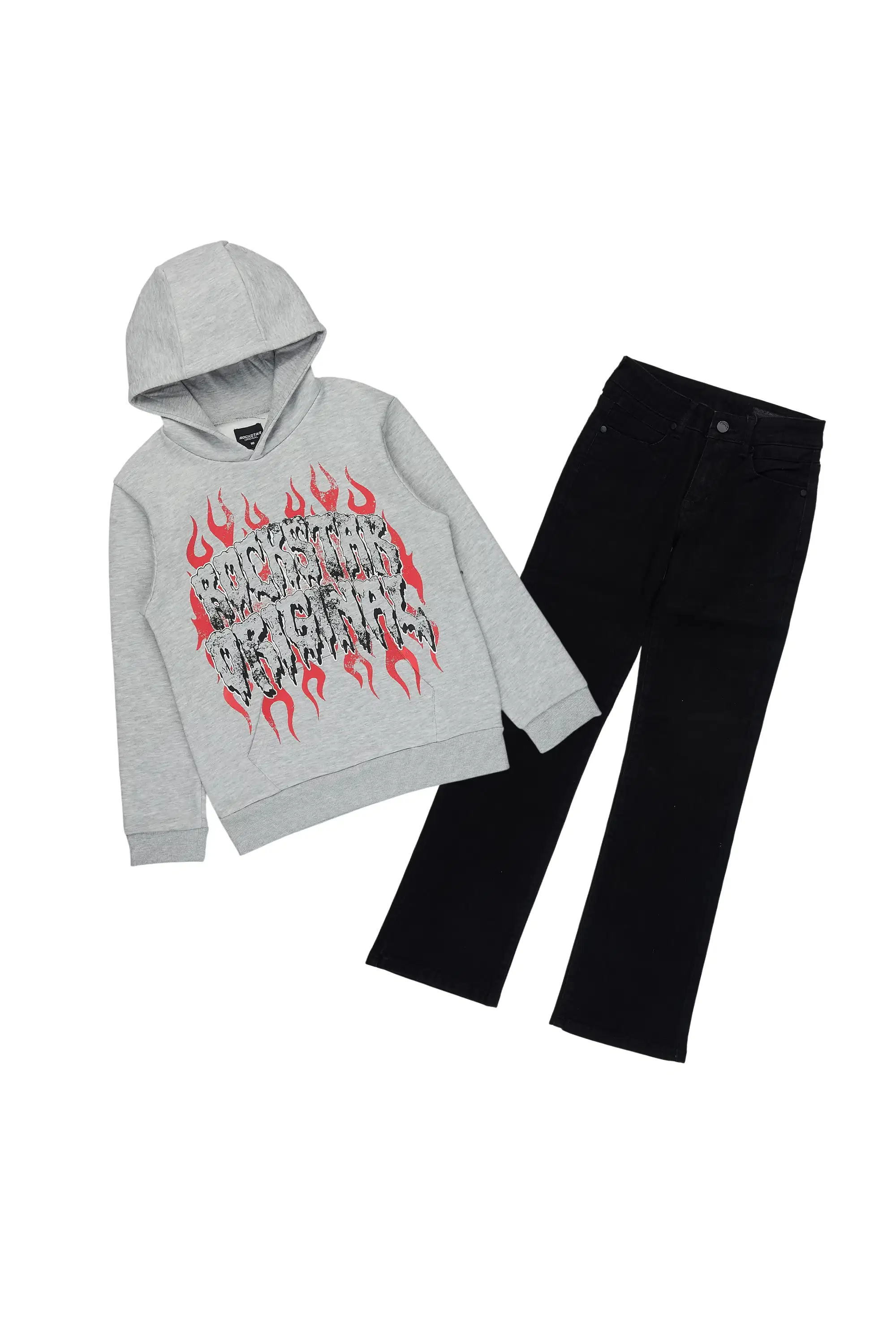 Boys Kaelonix Grey Hoodie & Drick Stacked Jean Set