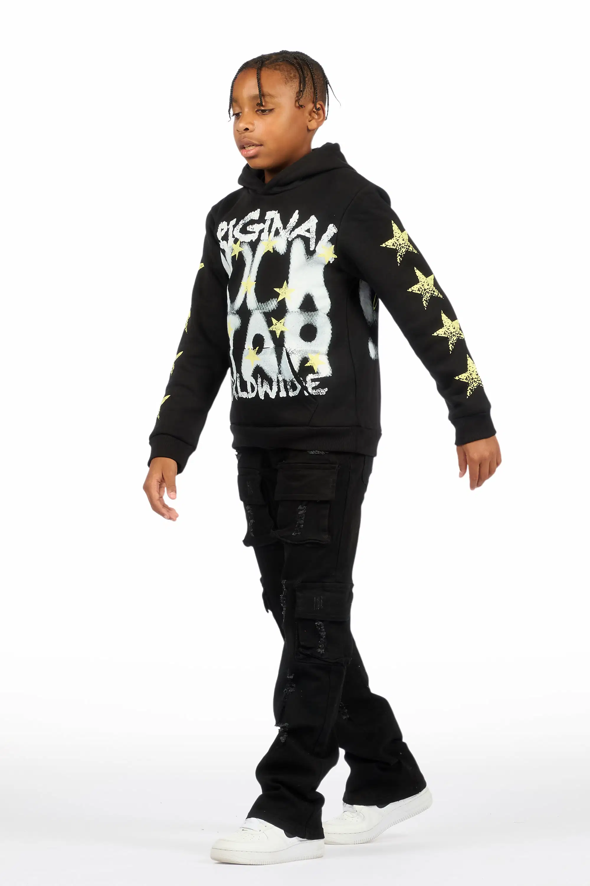 Boys Xaerys Black Hoodie/Stacked Jean Set - Image 5