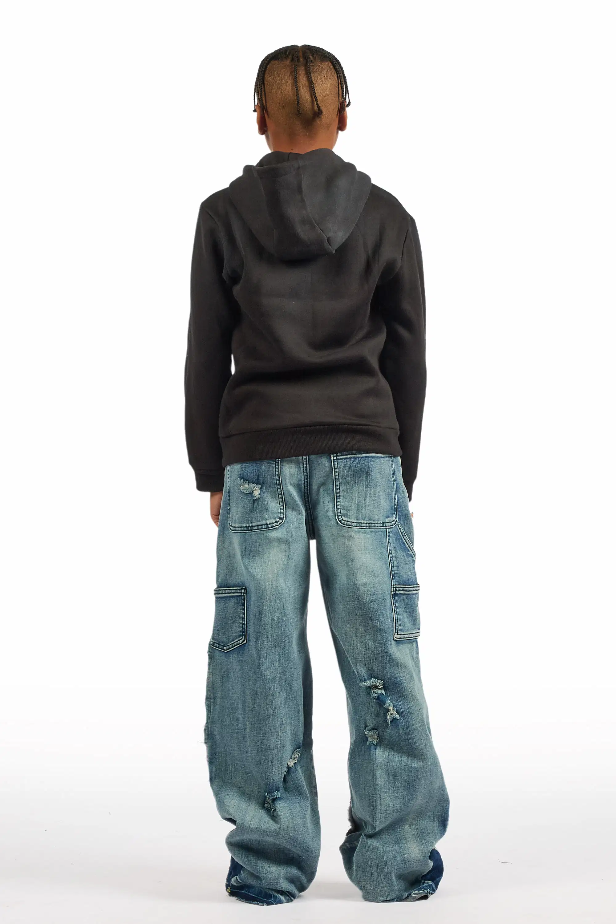 Boys Palmer Black Hoodie & Yanis Blue Baggy Jean Set - Image 4