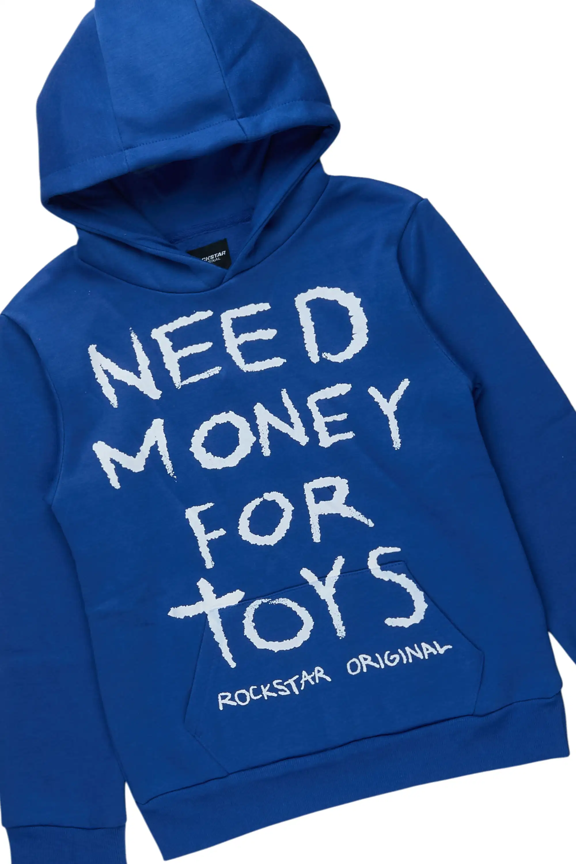 Boys M4 Toys Royal Blue Hoodie & Laban Blue Bleach Stacked Jean Set - Image 2